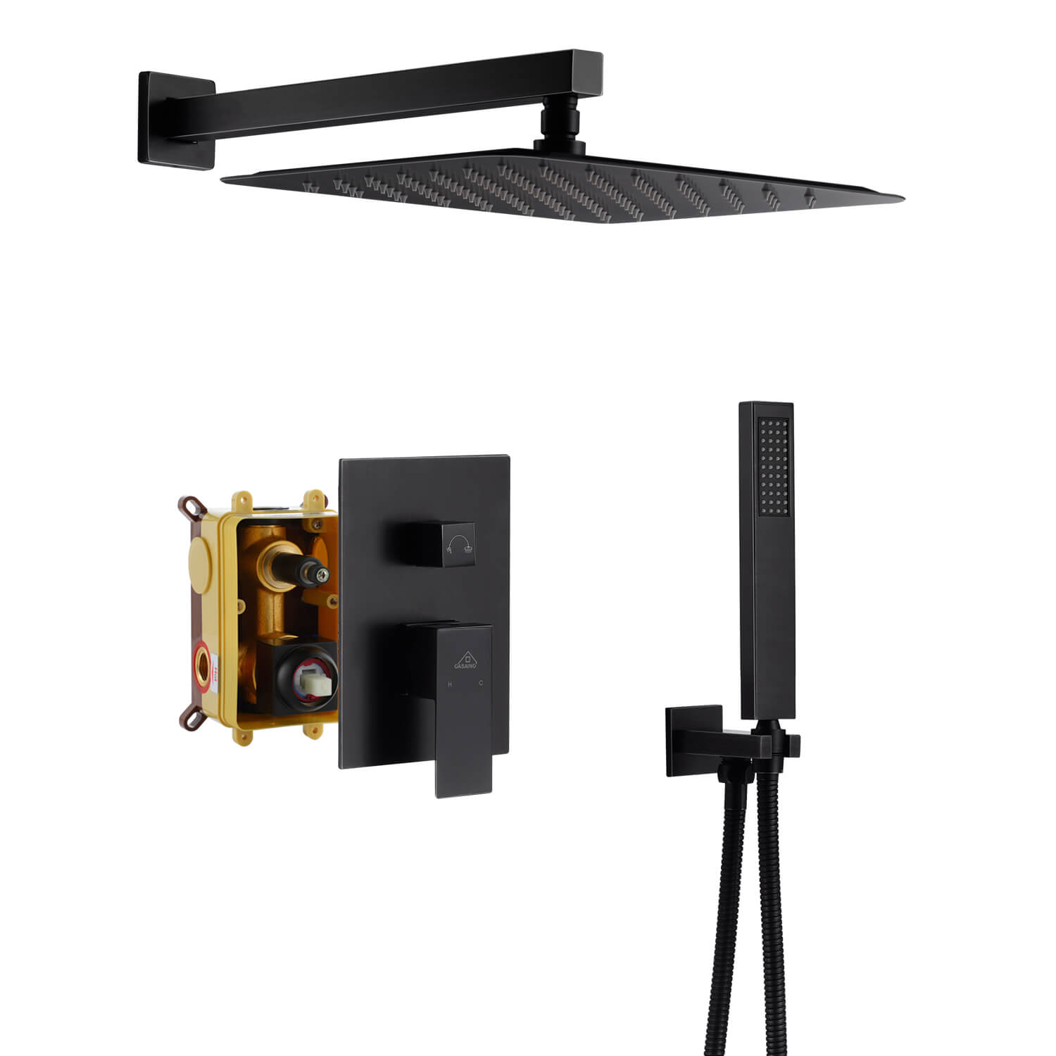Rainfall Shower Faucet Set VEVOR Shower Faucet Set – 12 Square Rainfall Shower Head & Handheld Spray, Wall Mounted Brass Valve, Matte Black, 1.78 GPM