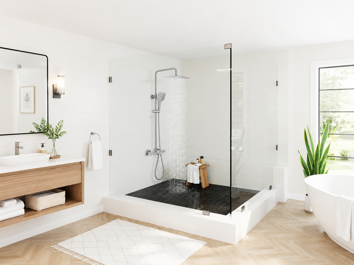 9.8" Thermostatic Rain Shower Faucet with Tub Spout in Brushed Nickel