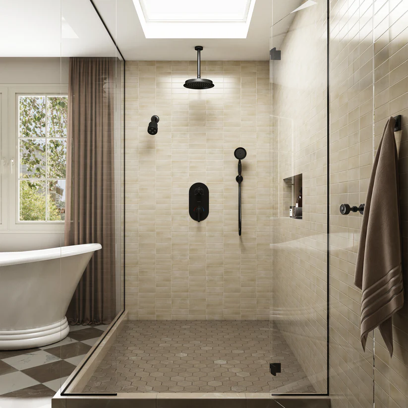 BR01067FG3MB-Rainfall Thermostatic Concealed 3-Function Shower System with Handheld
