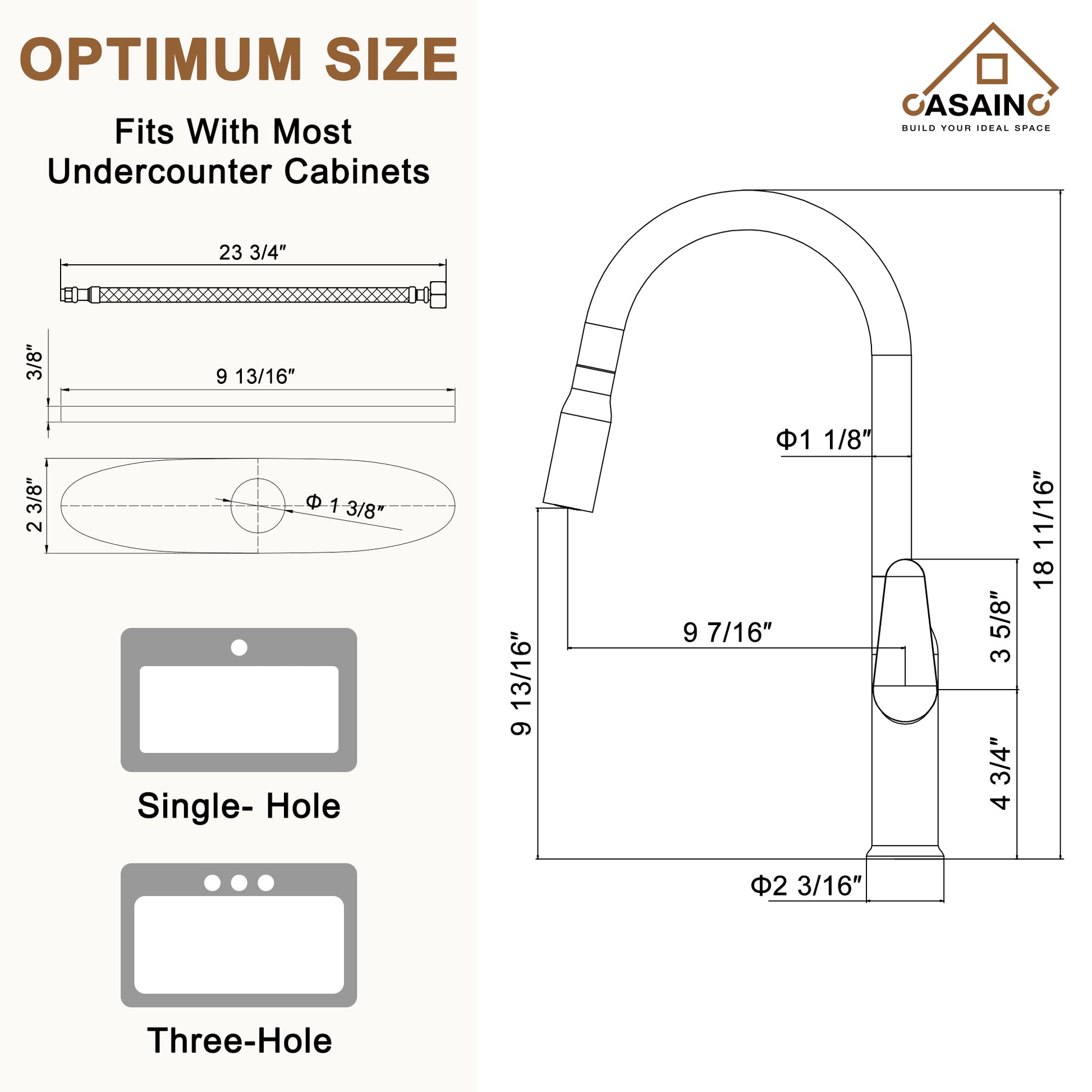 Single-Handle Pull-Out Sprayer Kitchen Faucet Deckplate Included in Brushed Nickel/Matte Black/Matte White/Brushed Gold