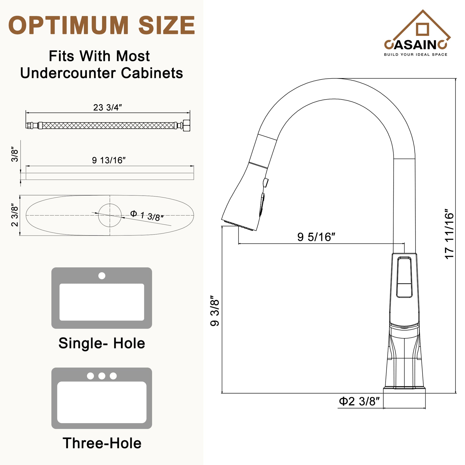 CASAINC Single-Handle Pull-Out Kitchen Faucet in Brushed Nickel/Matte Black/Matte White/Brushed Gold