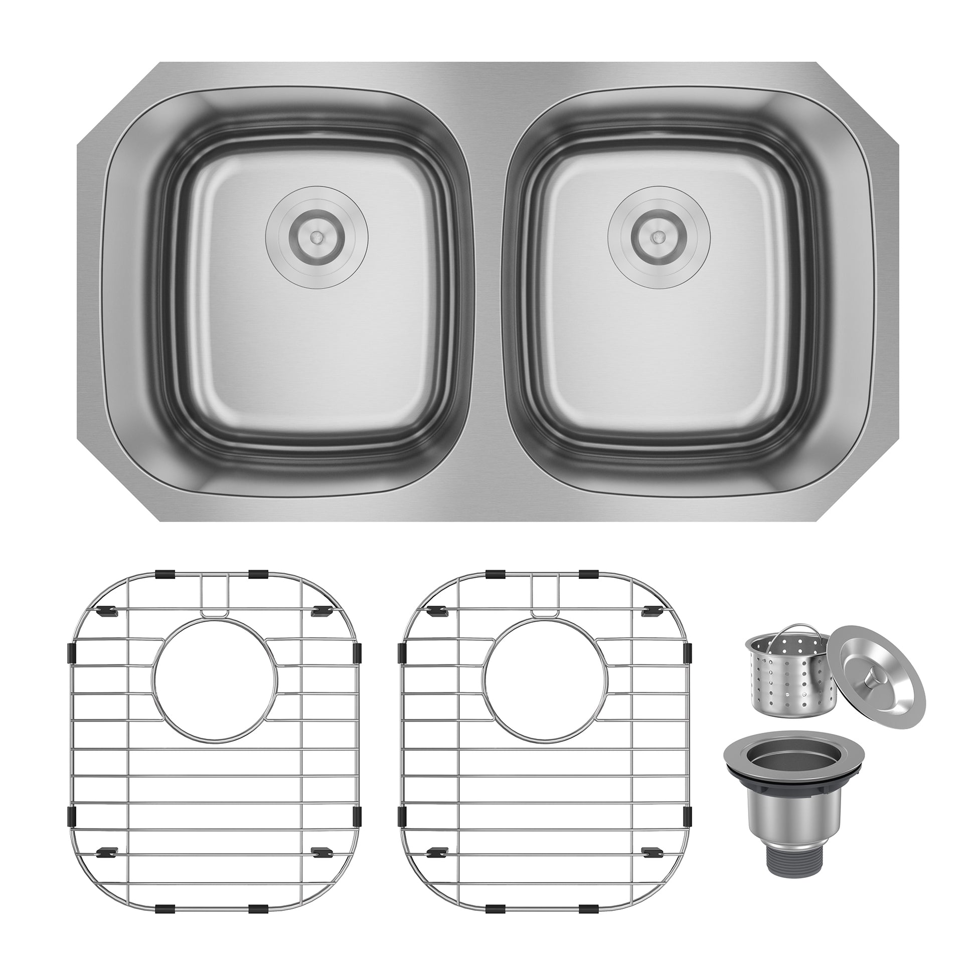 CASAINC 32 inch SUS304 Stainless Steel Double Bowl Undermount Workstation Kitchen Sink 18 gauge