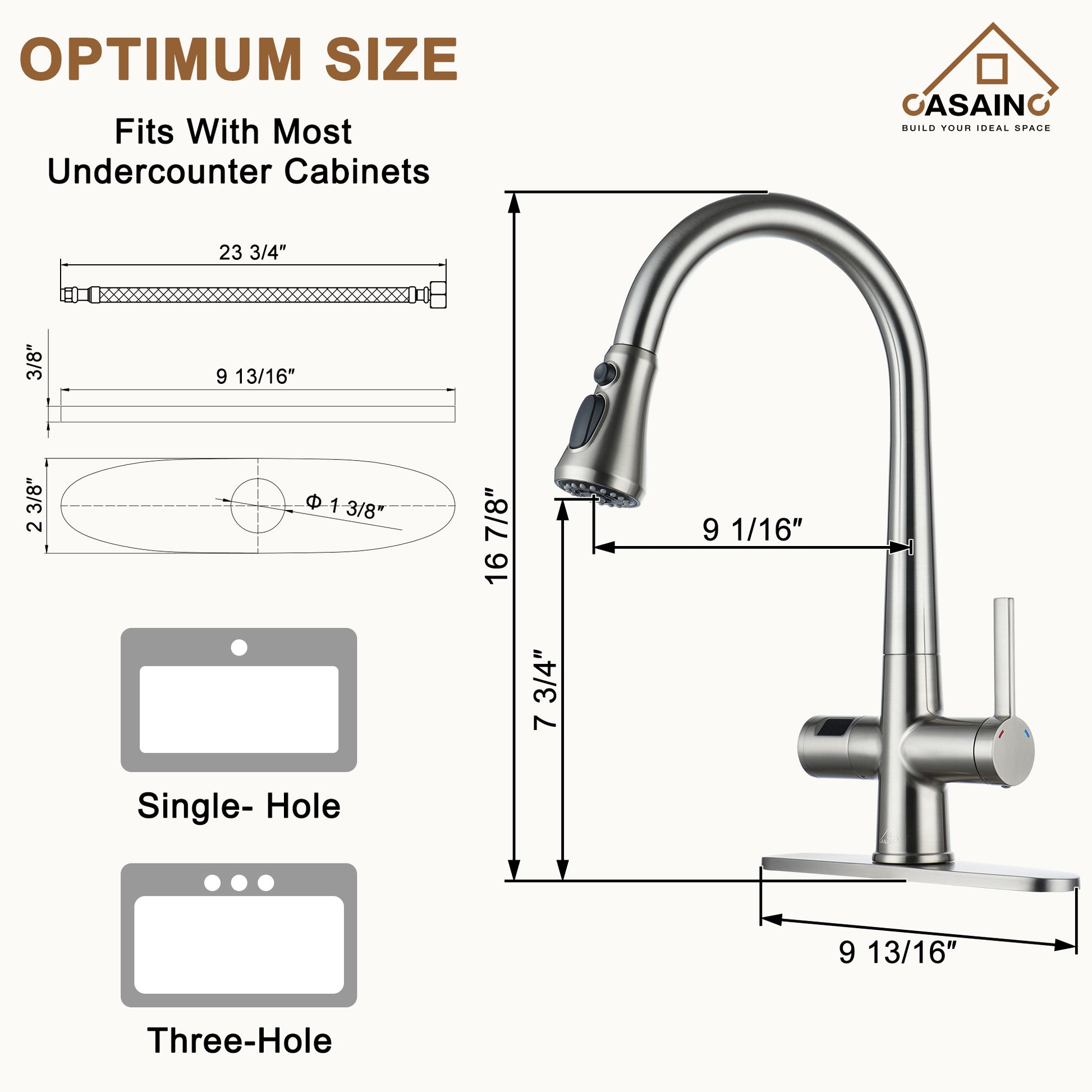 CASAINC Single-Handle Pull-Out Sprayer Kitchen Faucet with Digital Display