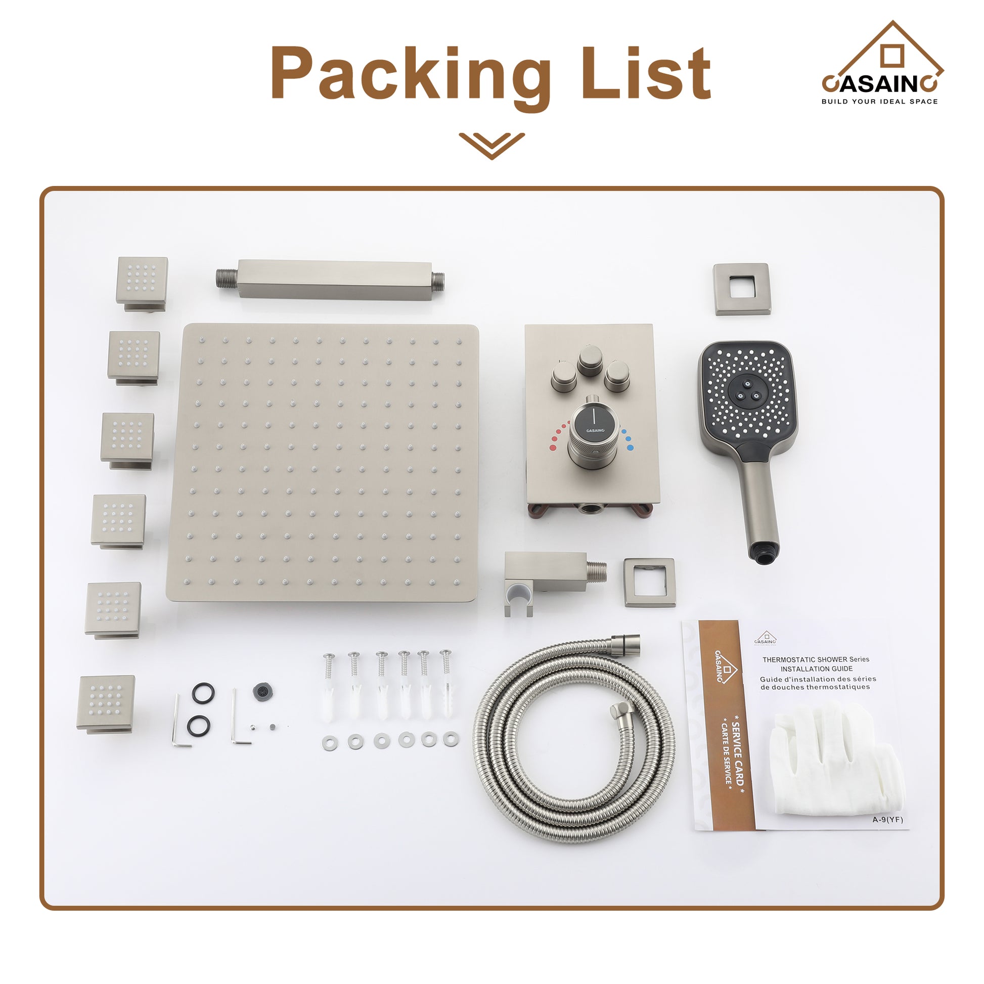 Celling Mount 12 Inch Rainfall Shower Head 3 Function Thermostatic Shower System  with 6 Body Jets