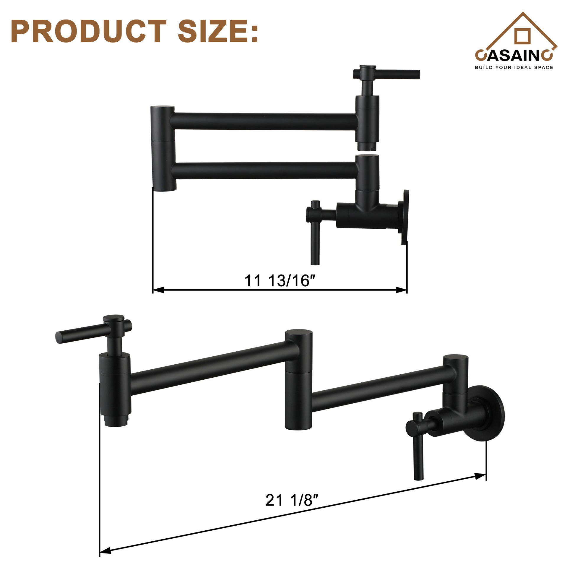 Stainless Steel Folding 2-Handle Switch Head Wall Mounted Pot Filler Kitchen Faucet