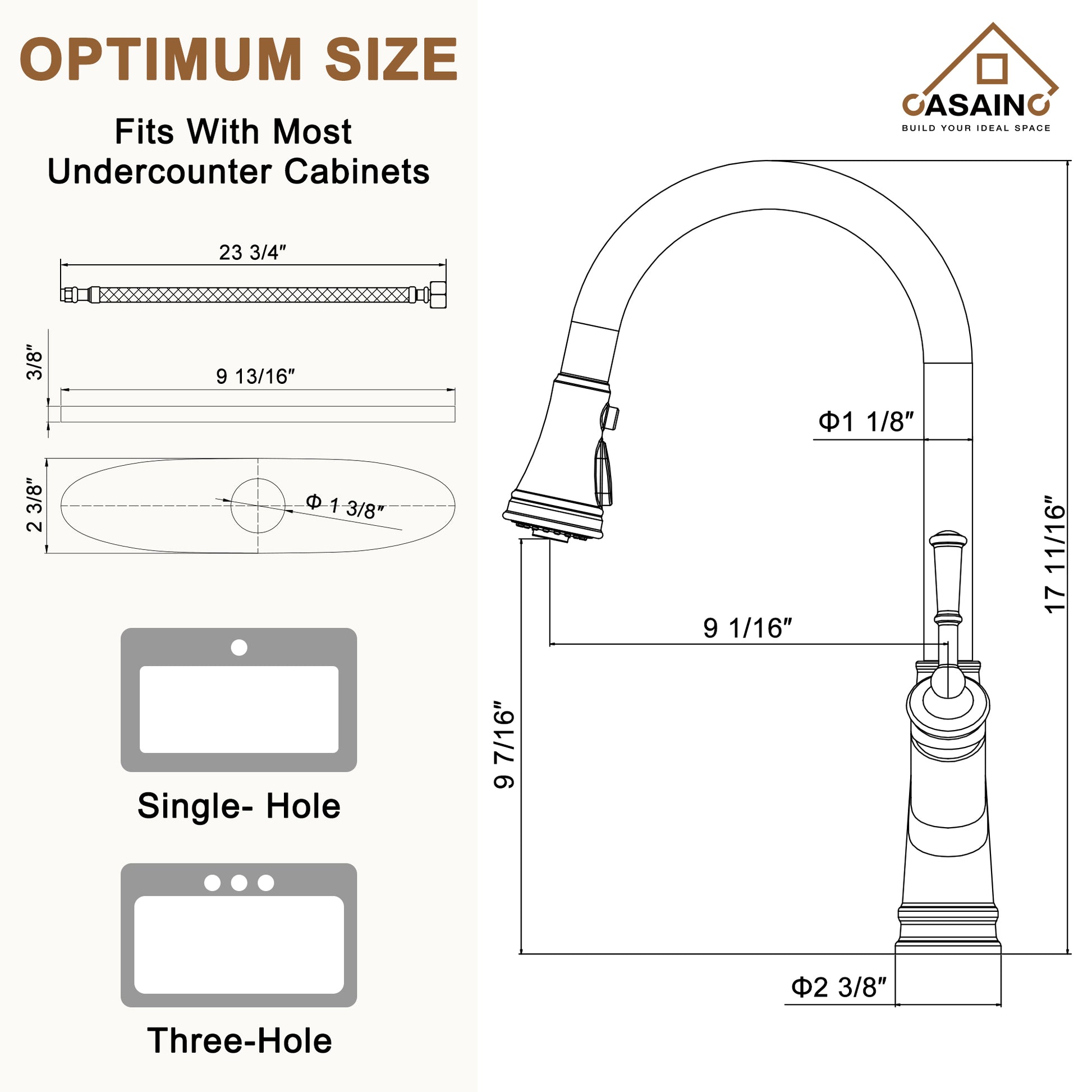 CASAINC Single-Handle Kitchen Faucet with Pull-Out Sprayer in Brushed Nickel/Matte Black/Matte White/Brushed Gold