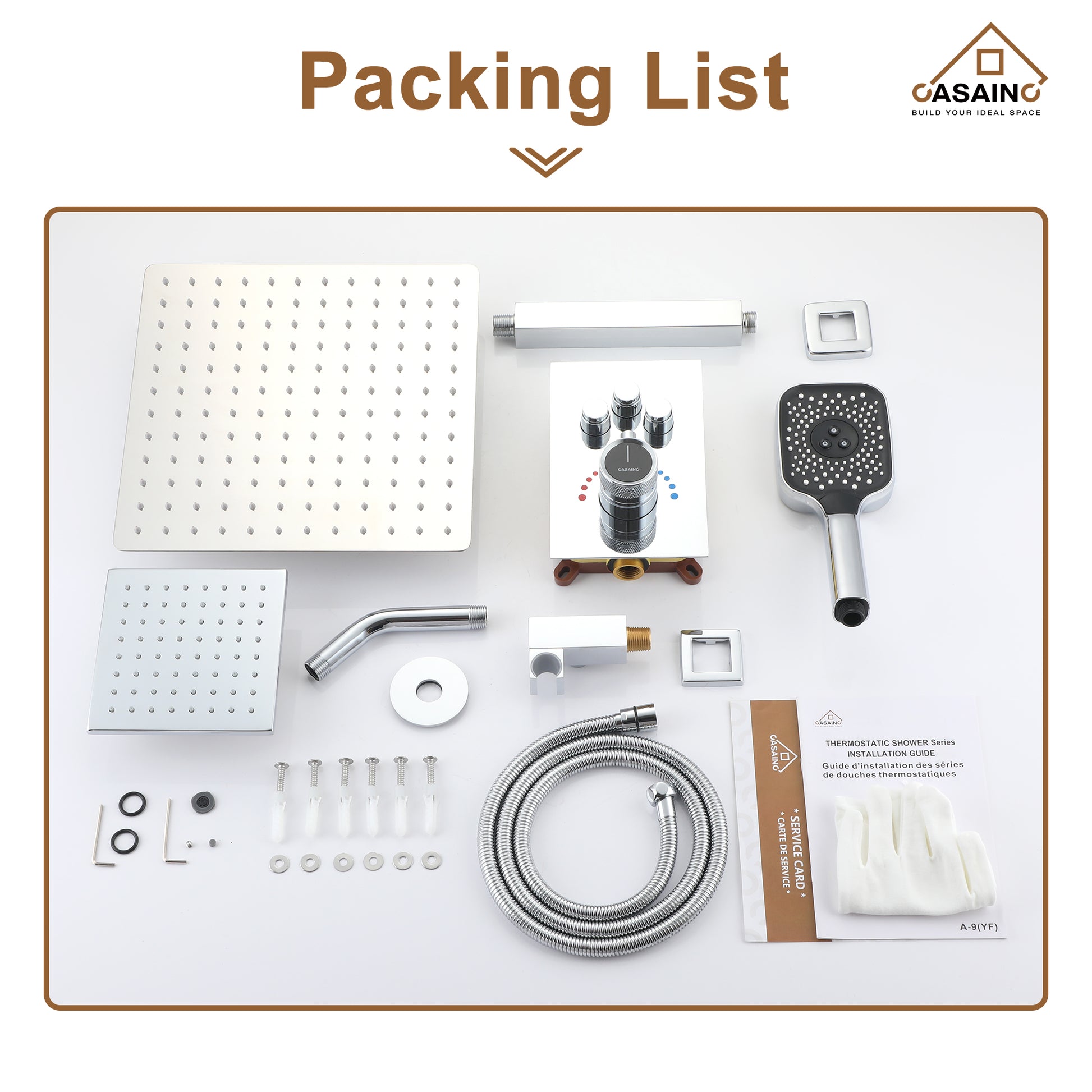 Celling Mount 12 Inch Rainfall Shower Head 3 Function Thermostatic Shower System  Wth Wall Mount 6 Inch Regular Shower Head