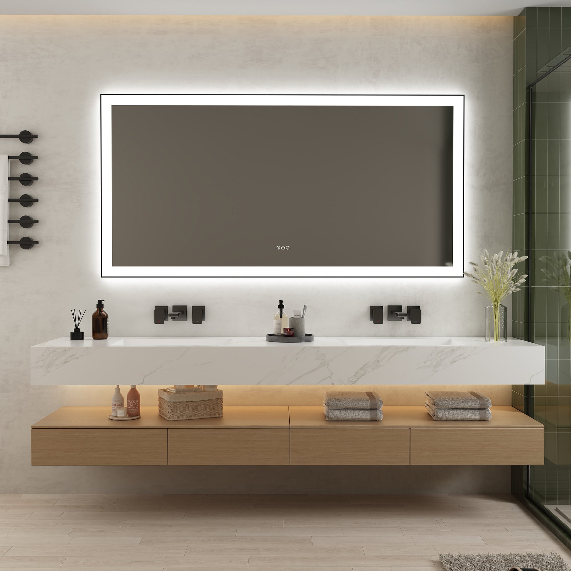 Tempered Glass LED Mirror with Aluminum Frame for Bathroom Vanity
