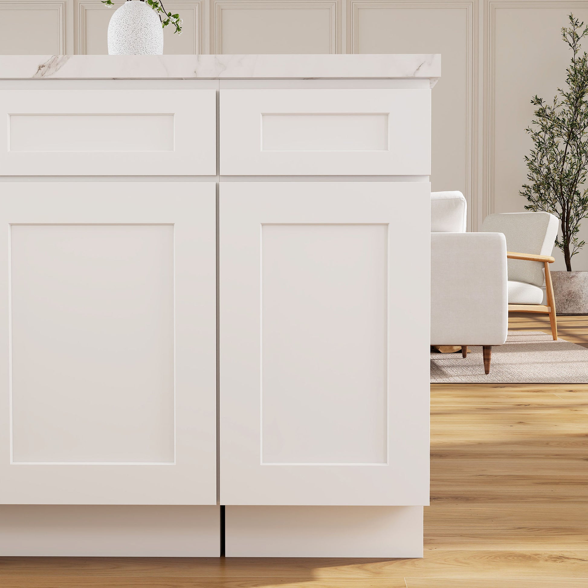White Shaker RTA Kitchen Cabinets Complete Set for DIY Install