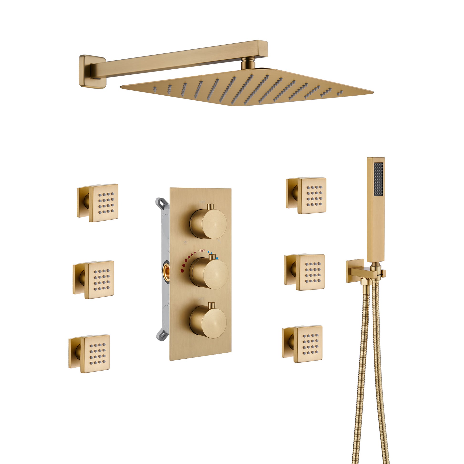 12" Thermostatic Rainfall Shower System with Handheld & Body Jets