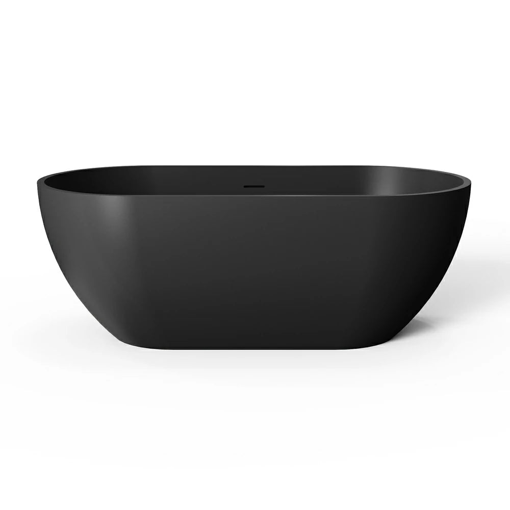 59" Small Oval Solid Surface Freestanding Bathtub in Grey / Black