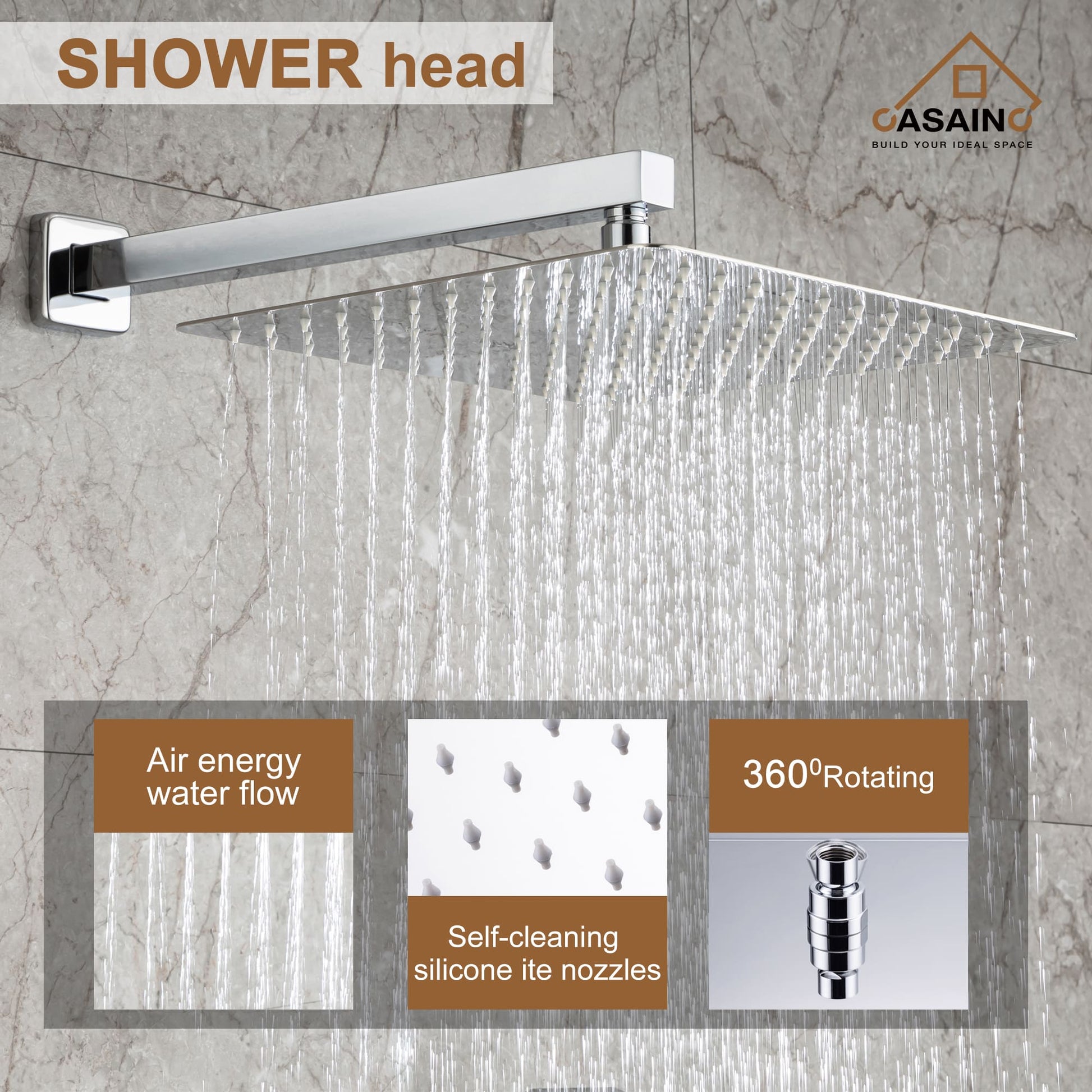CASAINC Shower System with Rain Shower and Handheld and Tub Faucet Shower Set 