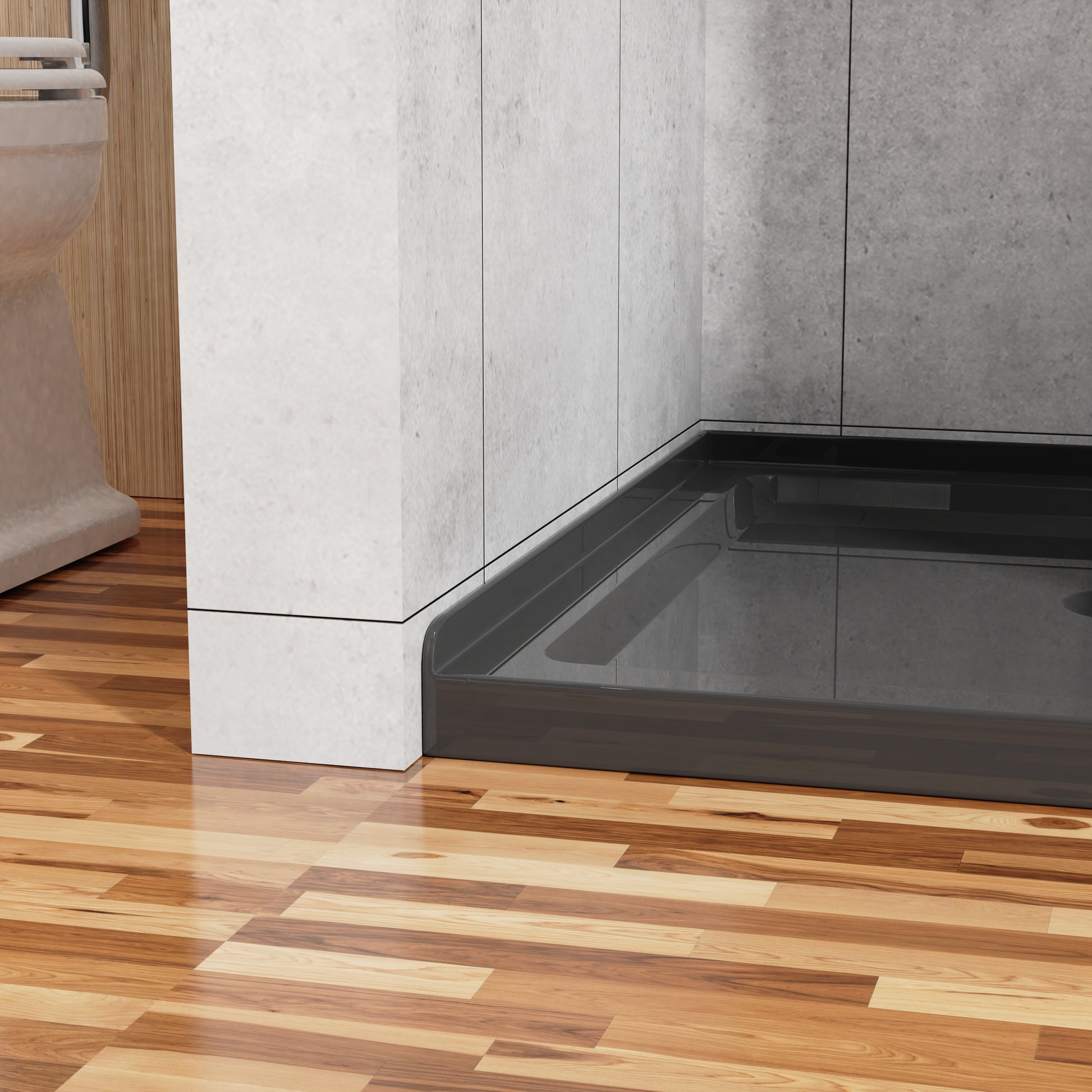 36" x 36" Black Acrylic Shower Base with Center Drain, Anti-Slip Single Threshold Design