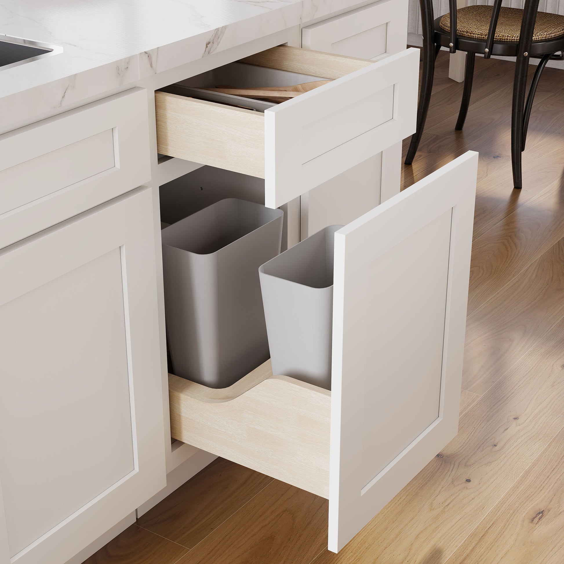 18"W x 24"D x 34.5"H Plywood Waste Basket Kitchen Base with 2 Drawers Ready to Assemble