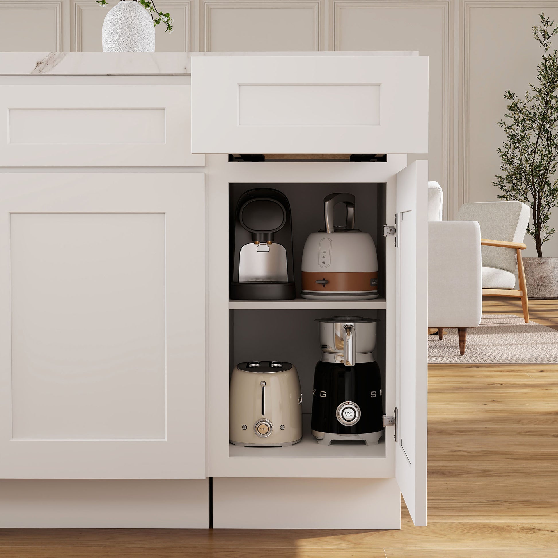 White Shaker RTA Kitchen Cabinets Complete Set for DIY Install