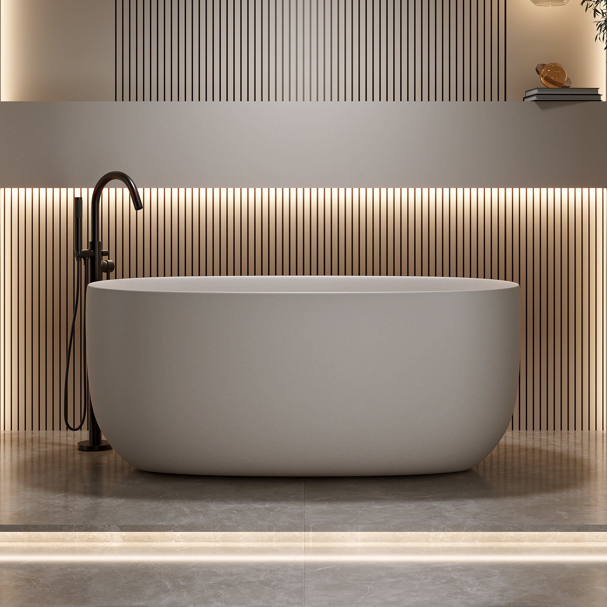 51" Freestanding Stone Resin Soaking Tub with Smooth Hand-Polished Surface, Pine Crest, Shadow Whisper