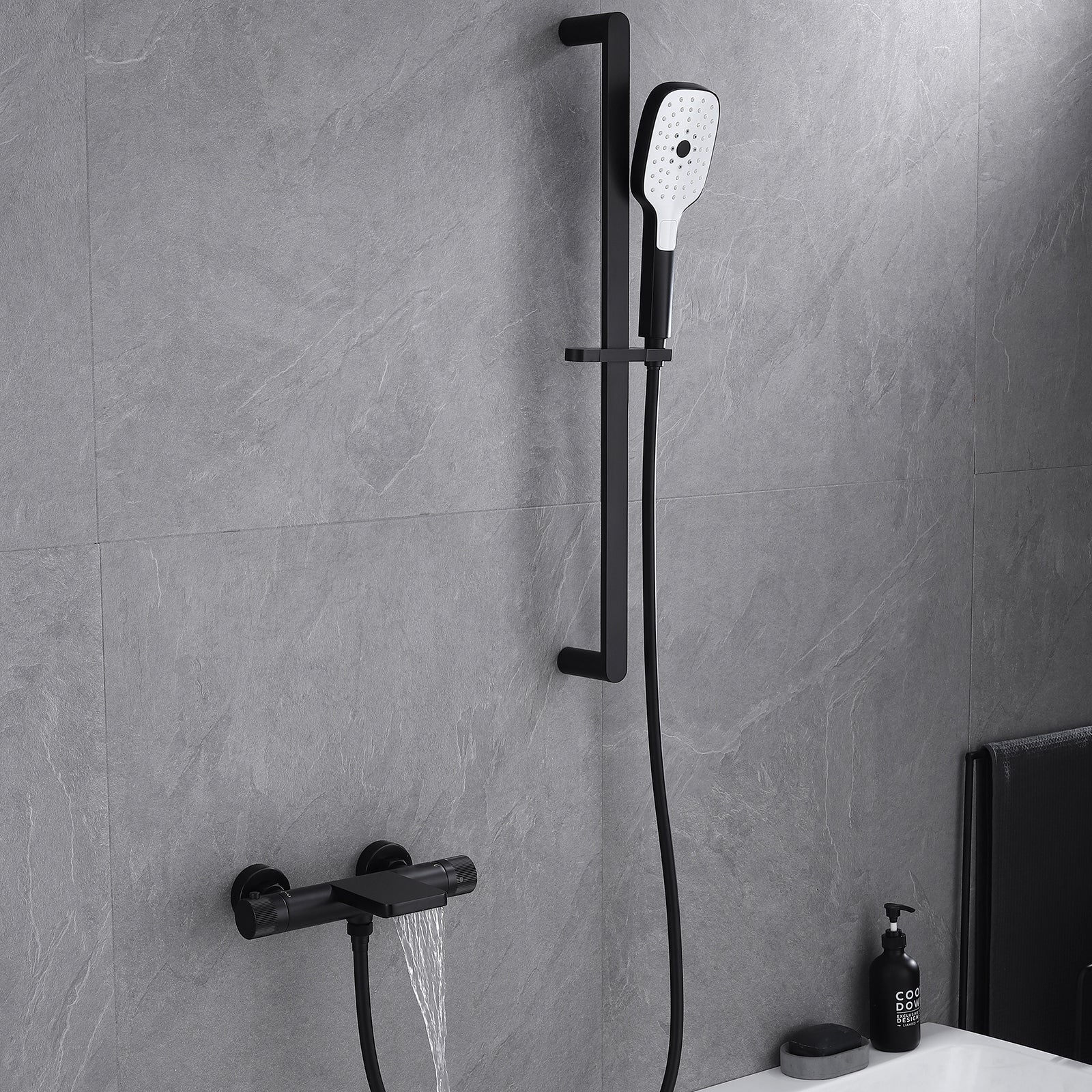 Casainc Bathtub Faucet Set with 1.5 GPM Handheld Shower and Adjustable Slide Bar (Matte Black)-CASAINC