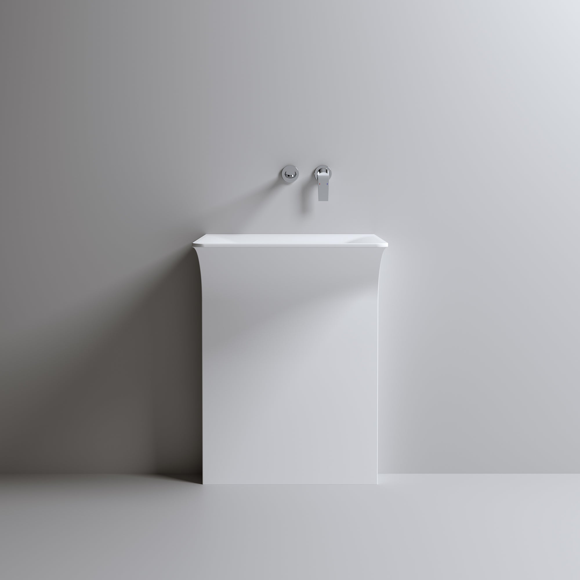 Architectural Matte White Solid Surface Wall-Mounted Pedestal Sink