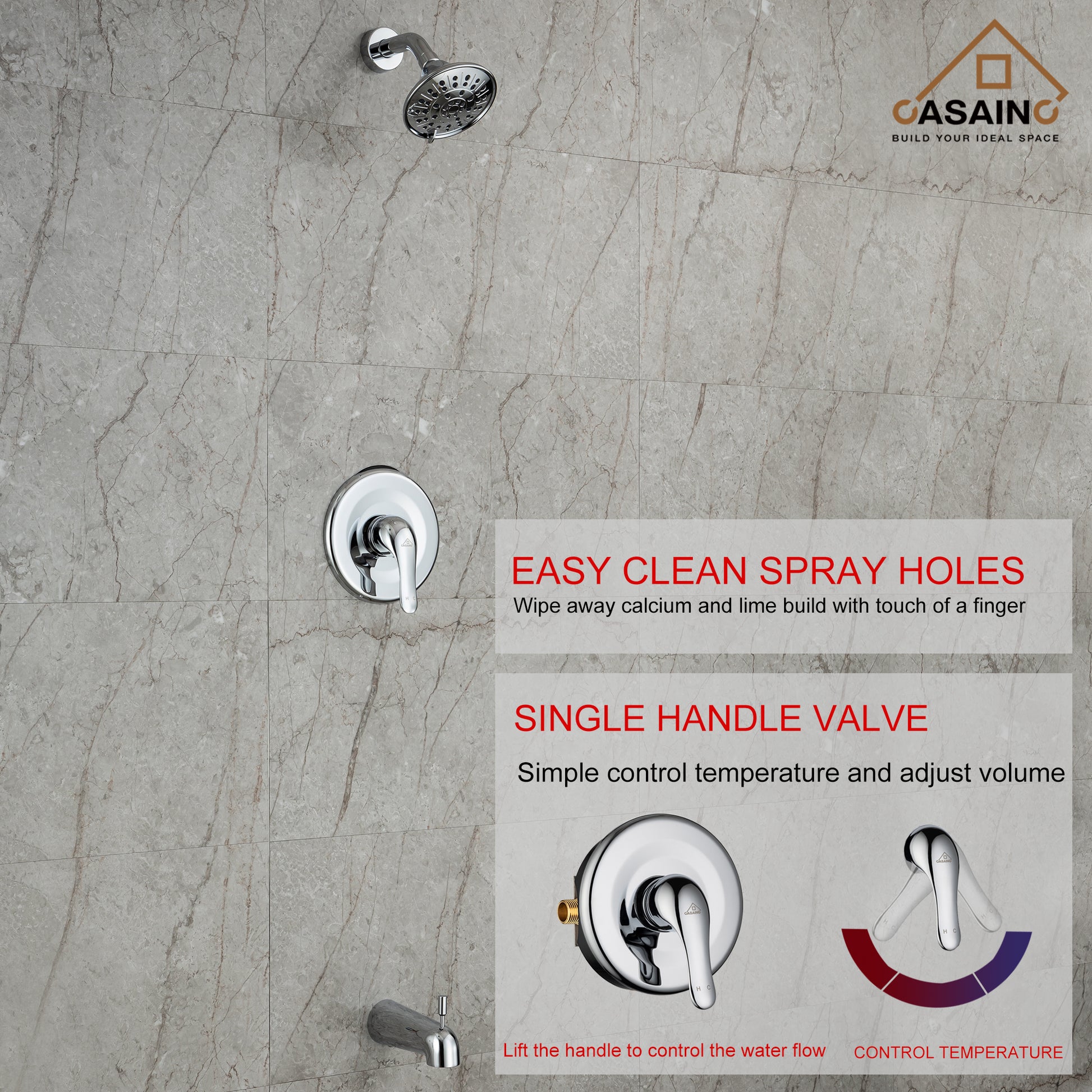 4.84inch Wall Mounted Shower trim kit with pressure balanced valve-CASAINC