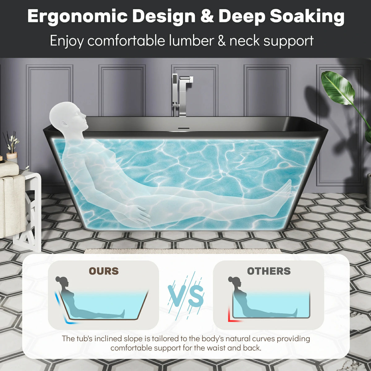 67" Modern Solid Surface Freestanding Soaking Bathtub for Luxury Bathrooms