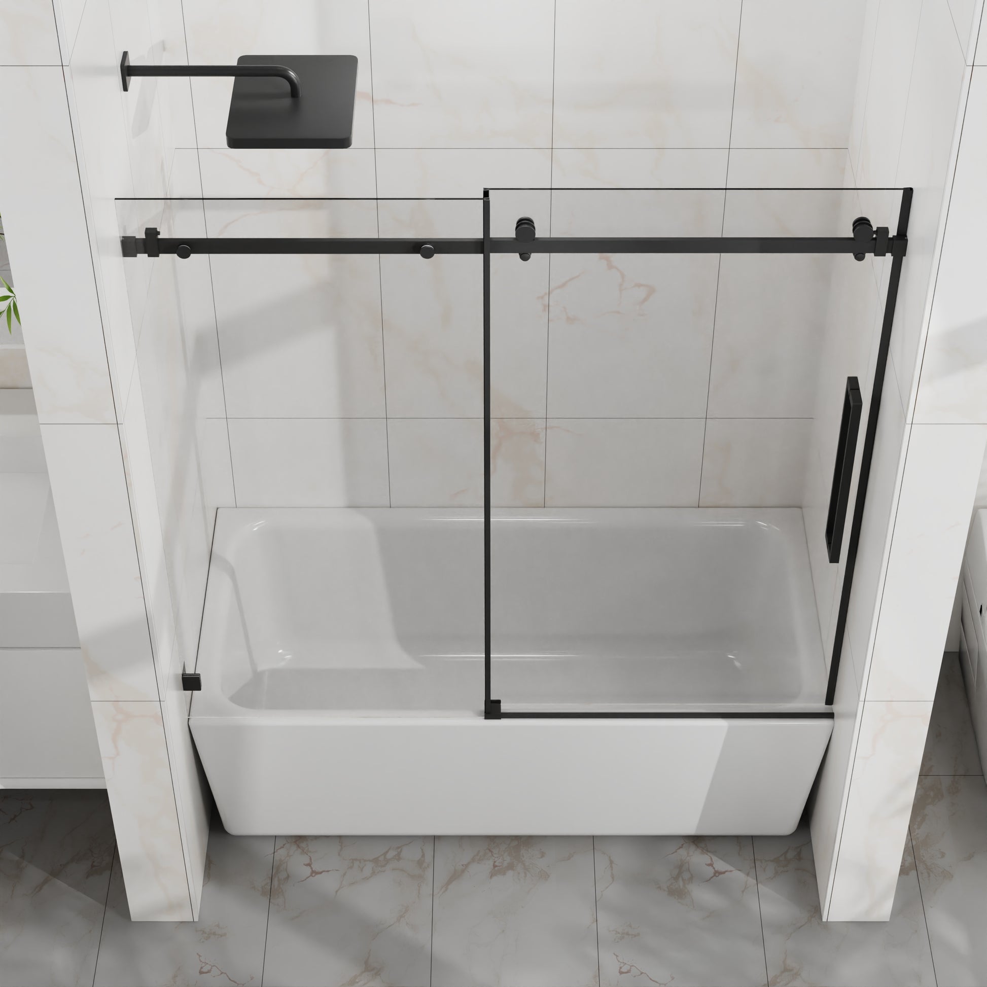 60"x 58" Bathtub Door, Frameless Tub Sliding Shower Door