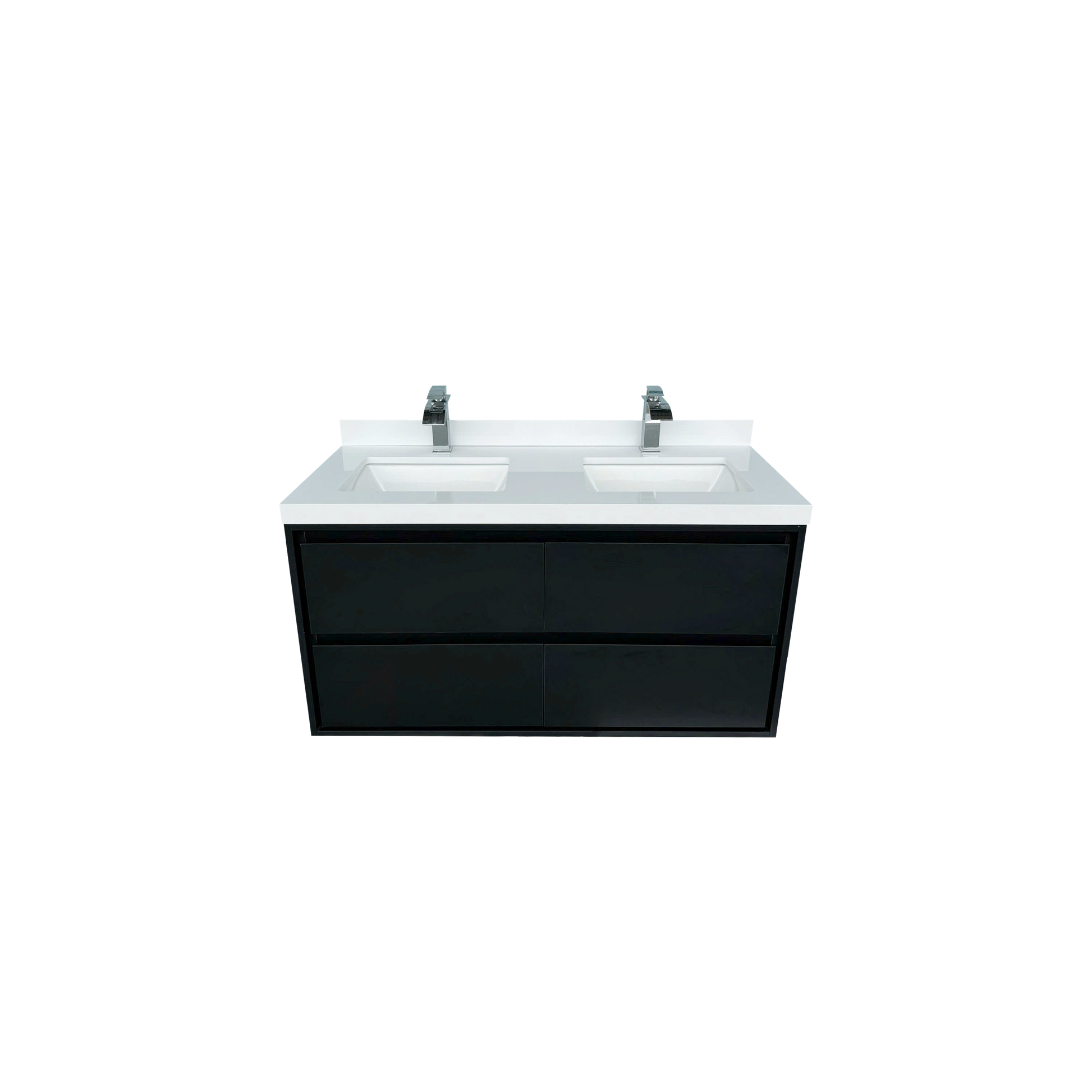 48" Matte Black Wall-mount Bathroom Vanity with Double Sink & Marble Top
