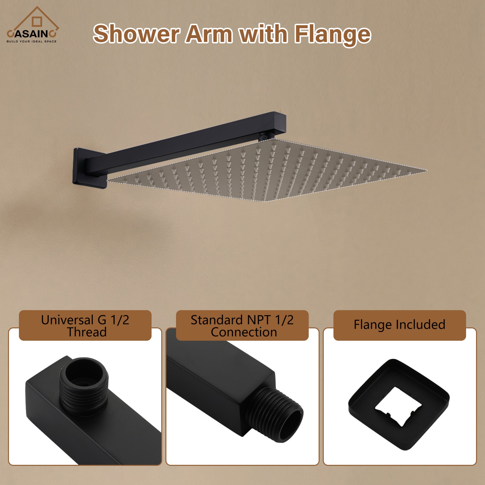 15.75" Wall-Mounted Square Shower Arm with Flange