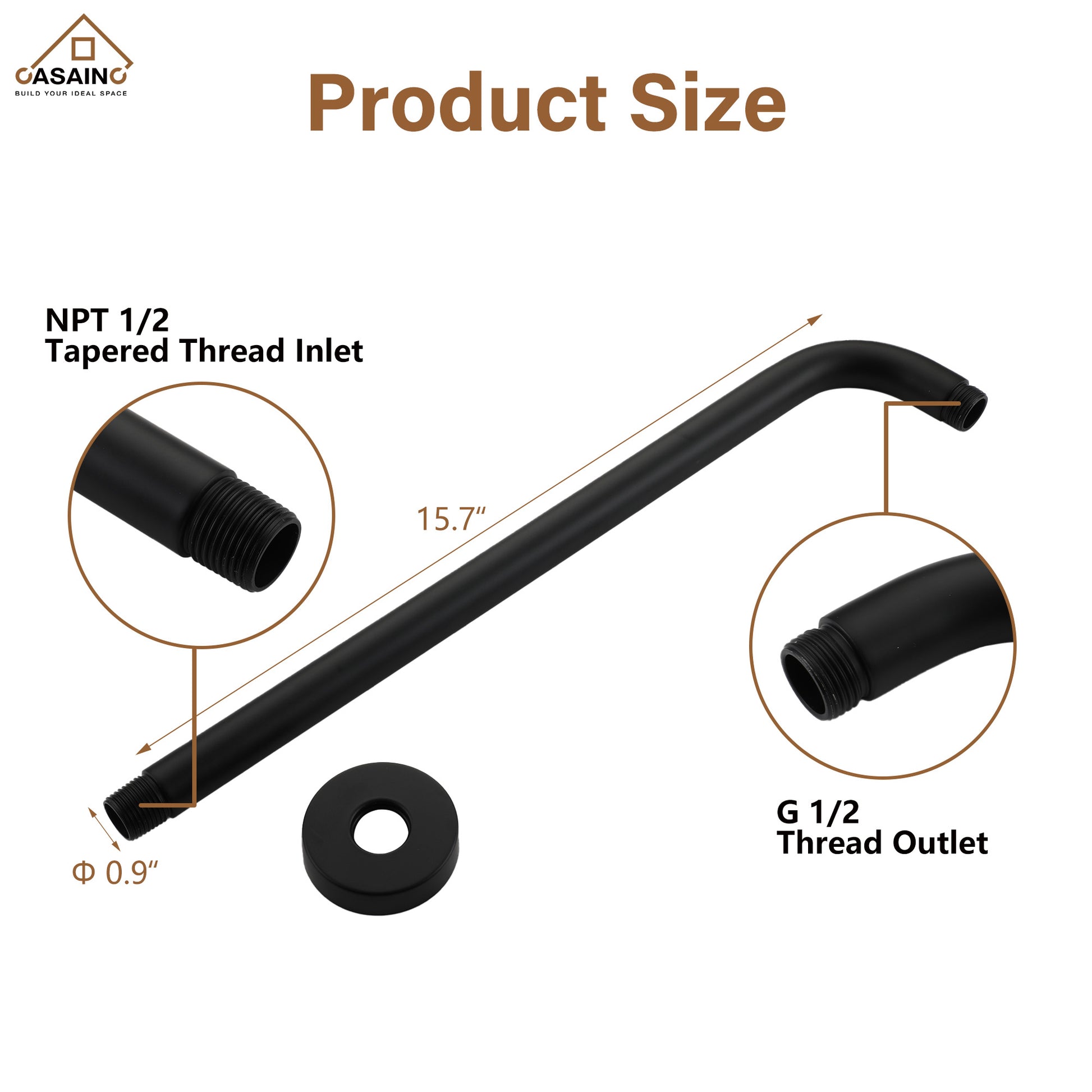 15.75" Round Wall-Mounted Shower Head Extension Arm with Flange