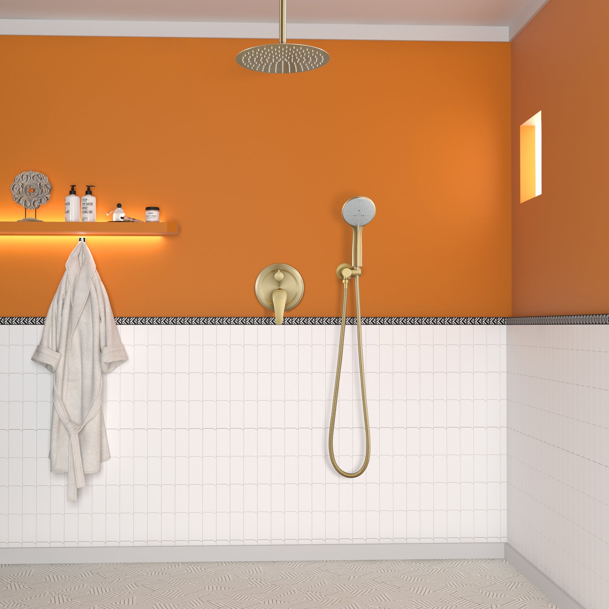 12" 5-Spray Dual Shower Head System with Brass Valve Included