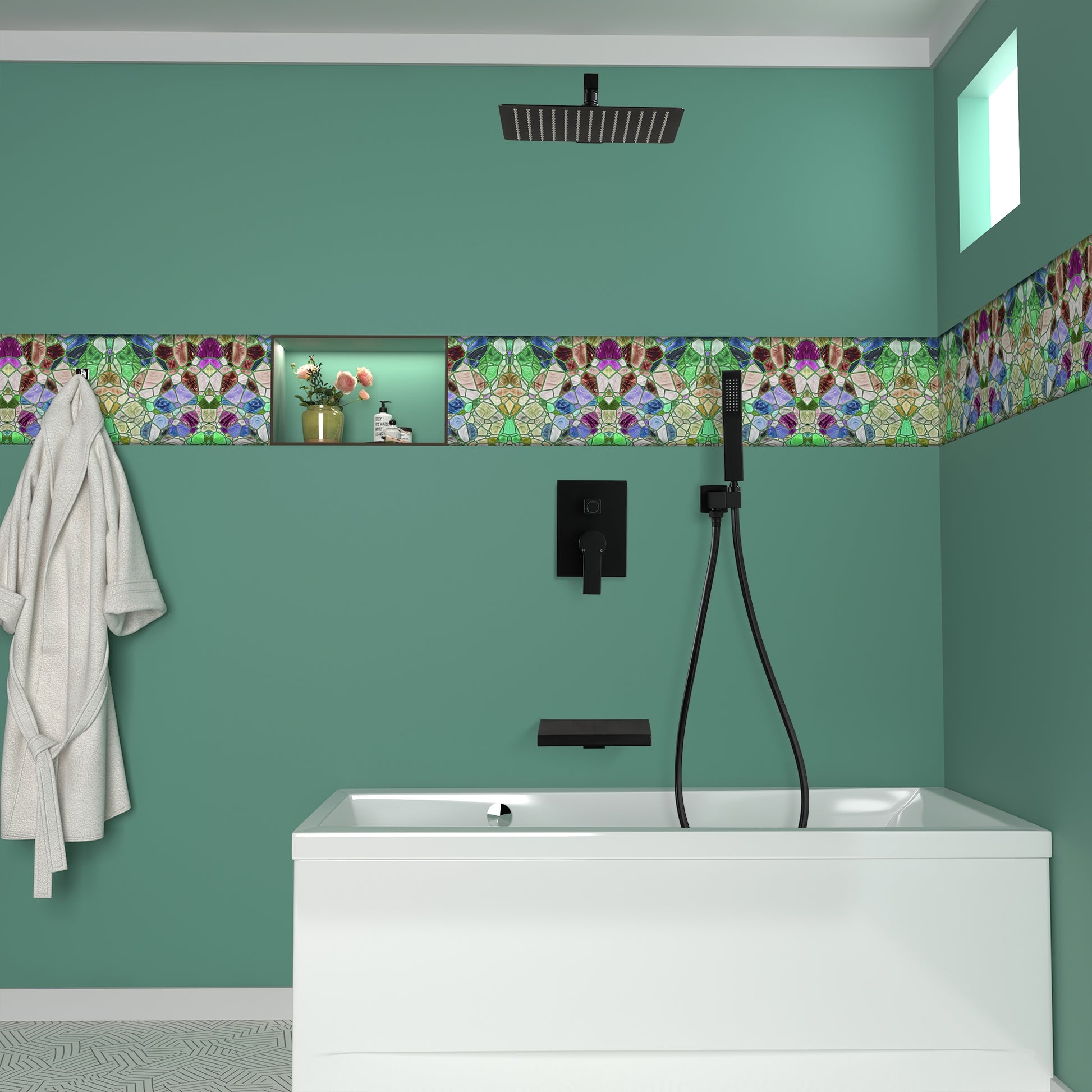 12" Wall-Mount Shower System with Tub Spout in Matte Black