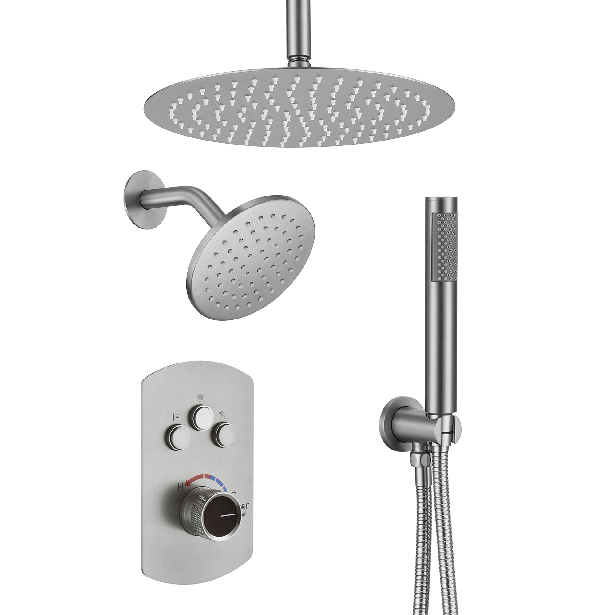 3-Function Shower System with Dual Showerheads and Balancing Valve