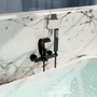 Wall-Mounted Brass Waterfall Tub Filler with Handheld Shower