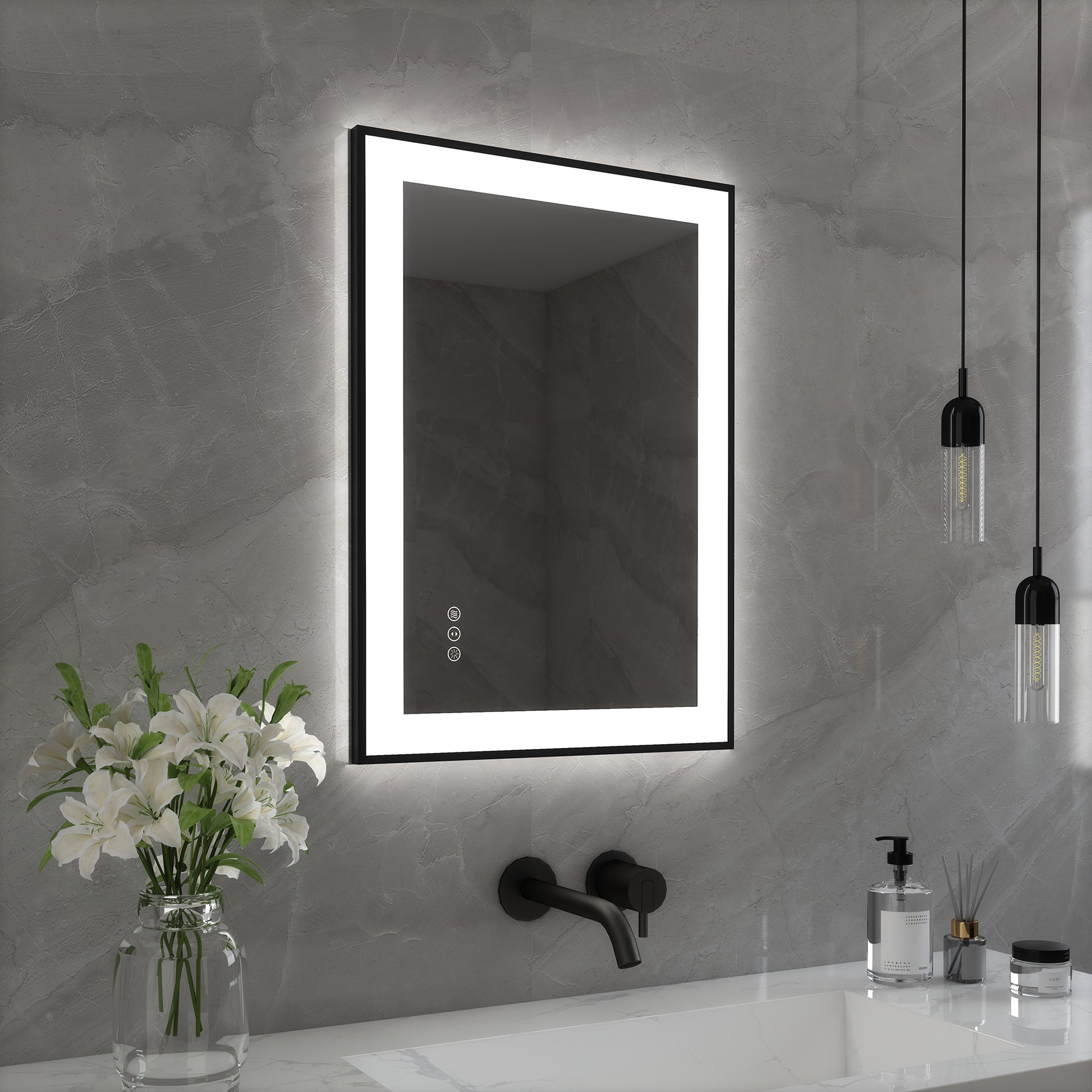 Tempered Glass LED Mirror with Aluminum Frame for Bathroom Vanity