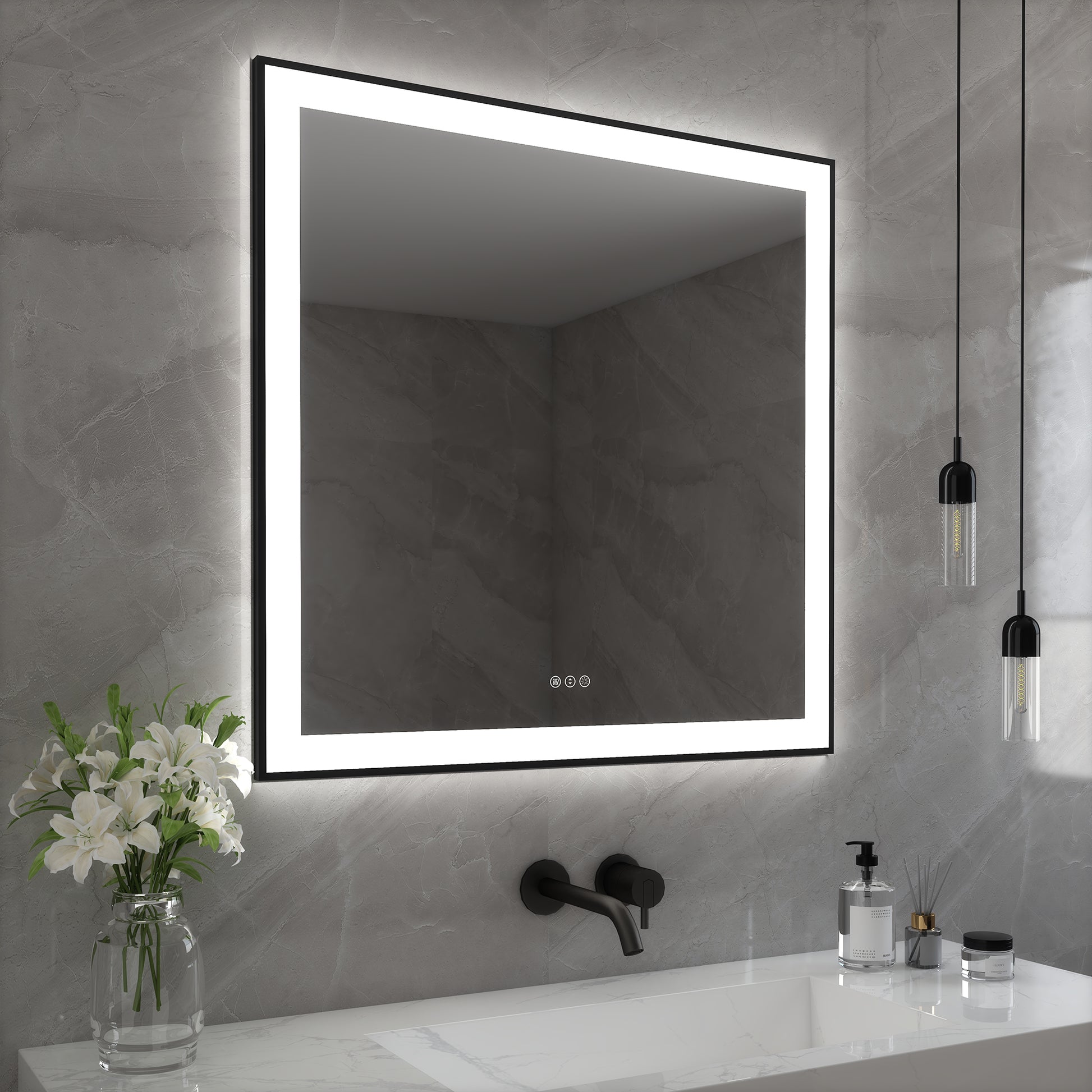 Tempered Glass LED Mirror with Aluminum Frame for Bathroom Vanity