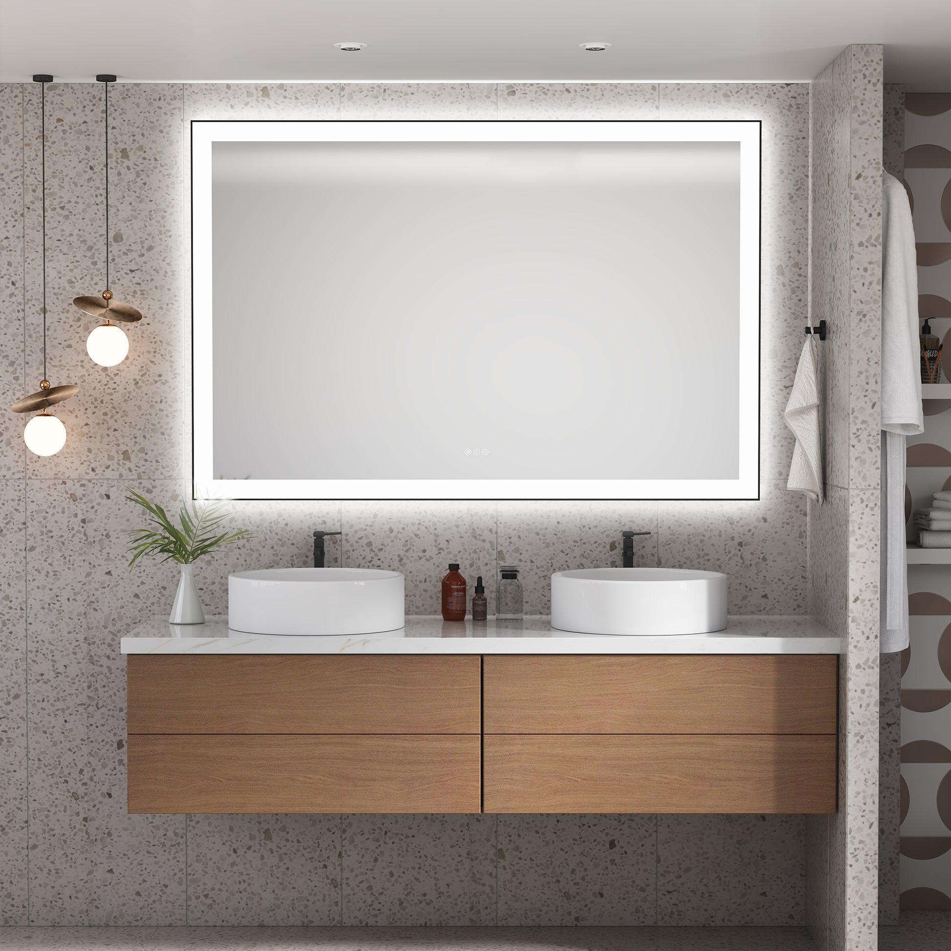 Tempered Glass LED Mirror with Aluminum Frame for Bathroom Vanity