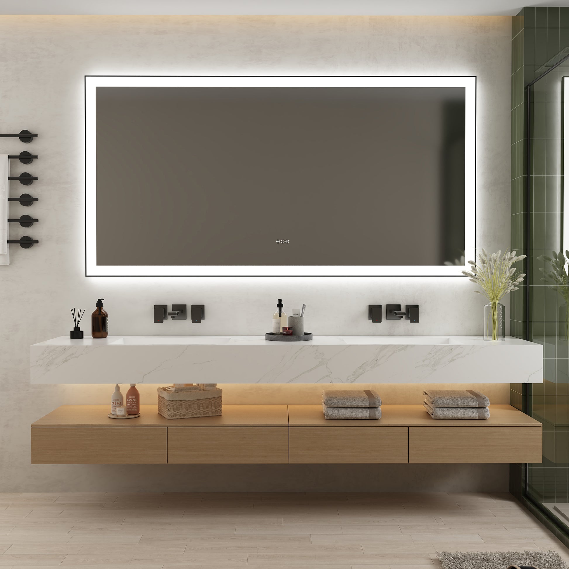 Tempered Glass LED Mirror with Aluminum Frame for Bathroom Vanity
