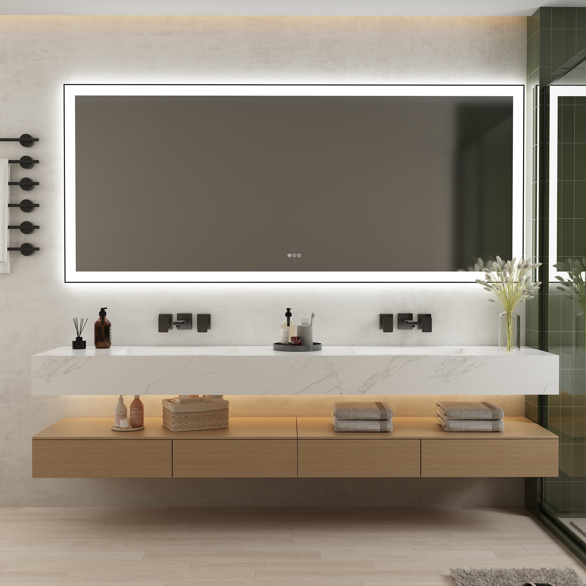 Tempered Glass LED Mirror with Aluminum Frame for Bathroom Vanity