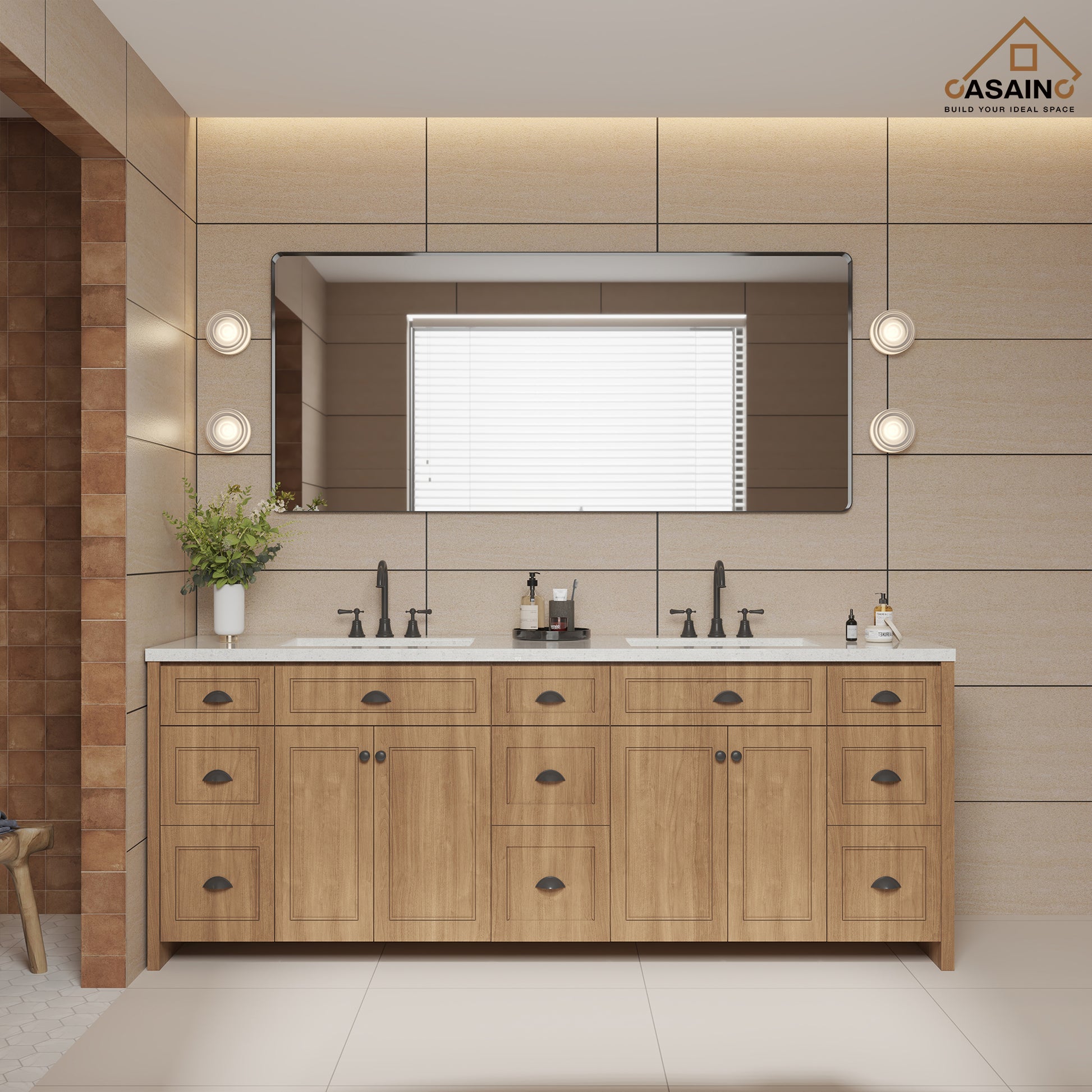 Wall-Mounted Vanity Mirror with Matte Black Metal Frame