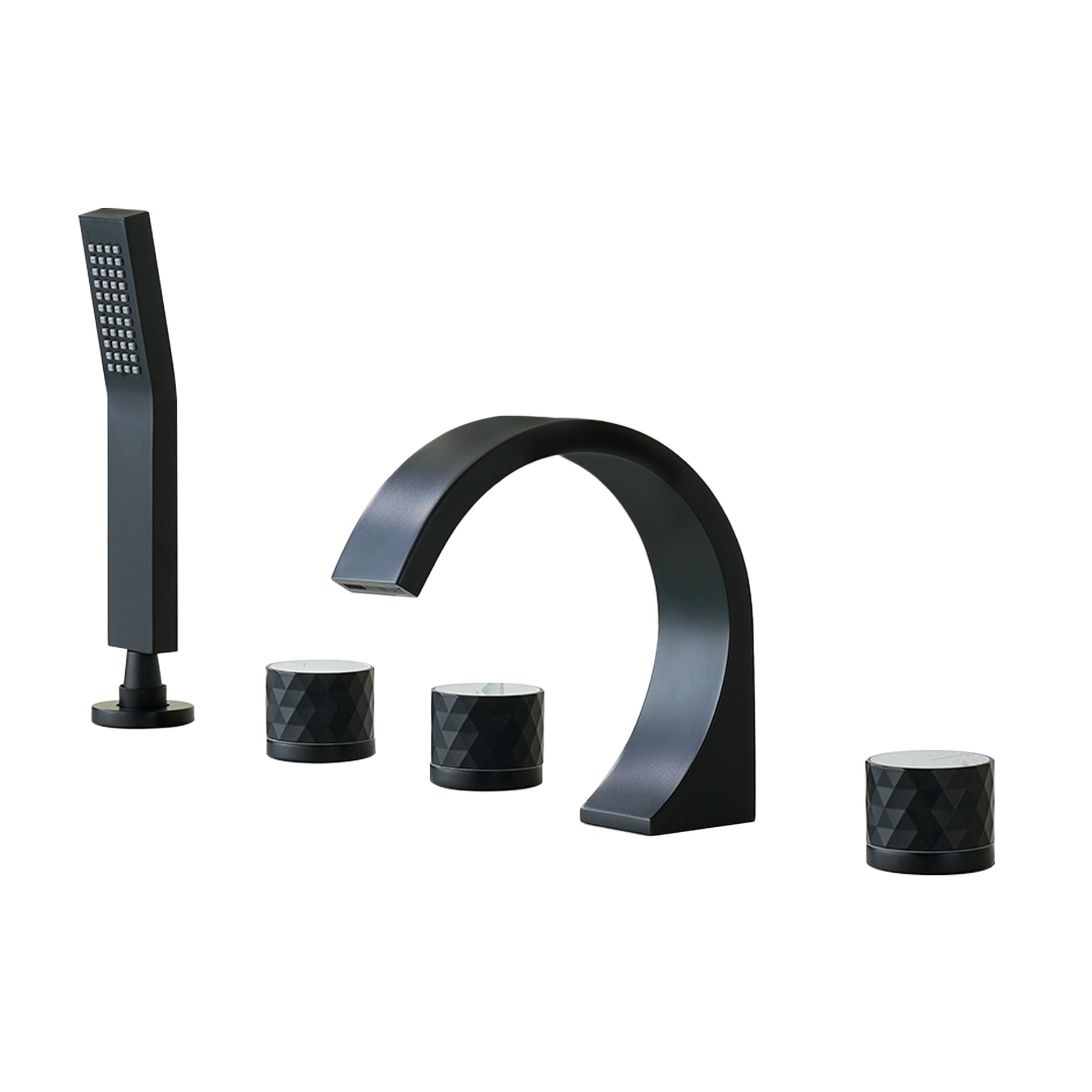 C-Shaped Curved Design 3-Handle Roman Bathtub Faucet with Hand Shower