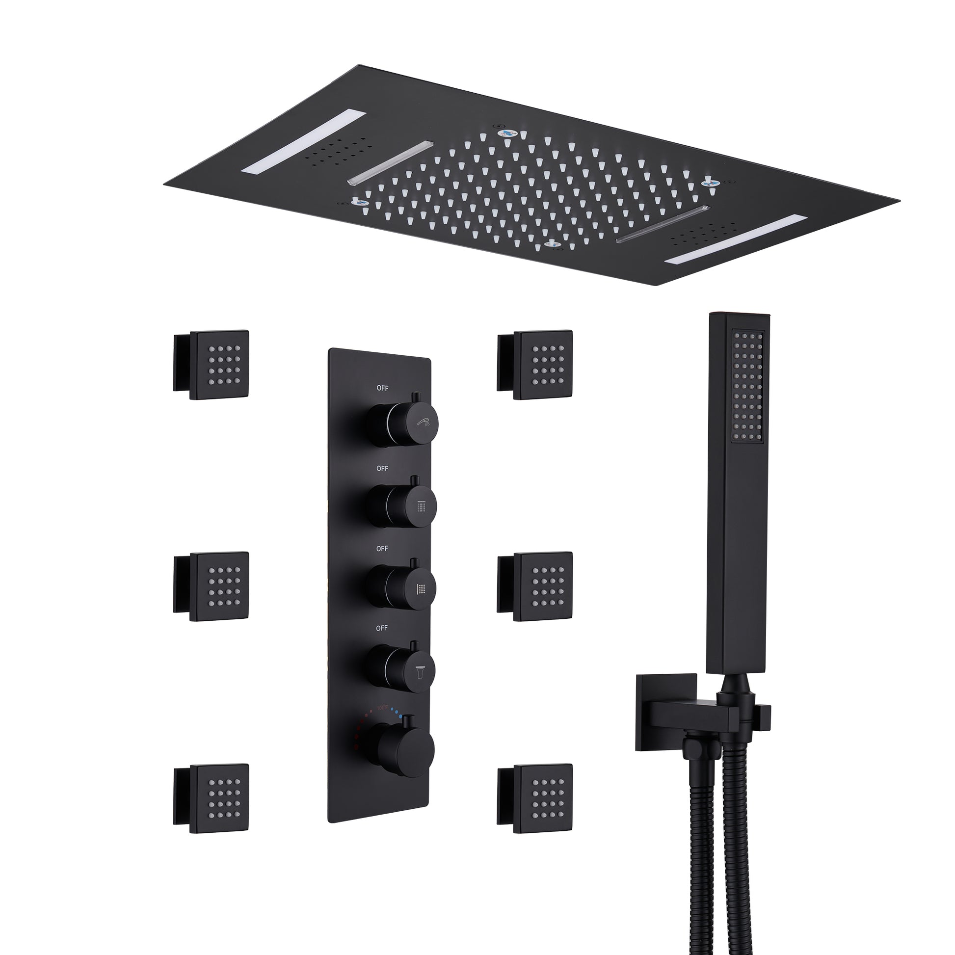 Deluxe 4-Function Thermostatic Shower System with LED Lighting & Bluetooth Music 