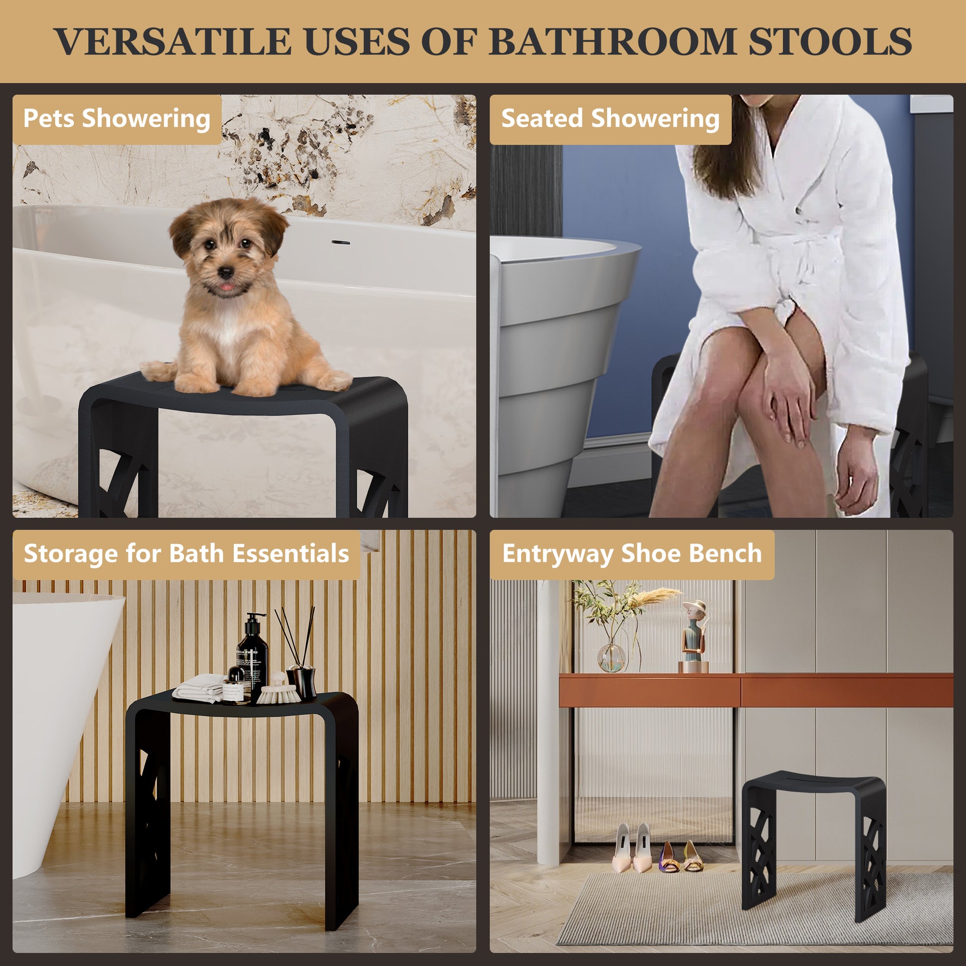 Chic Solid Surface Stone Bath Stool with Lattice Carved Legs