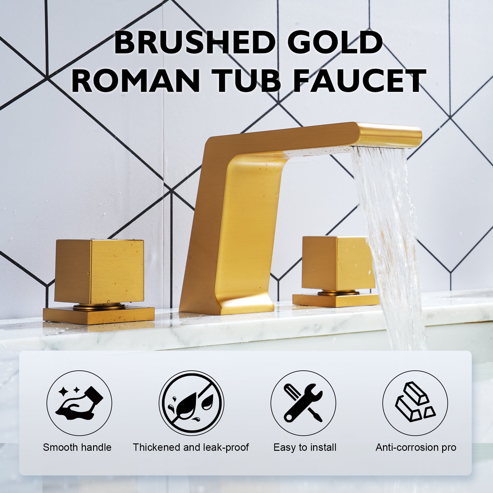 3-Hole Deck-Mounted Waterfall Basin Faucet Bathroom Sink Faucet