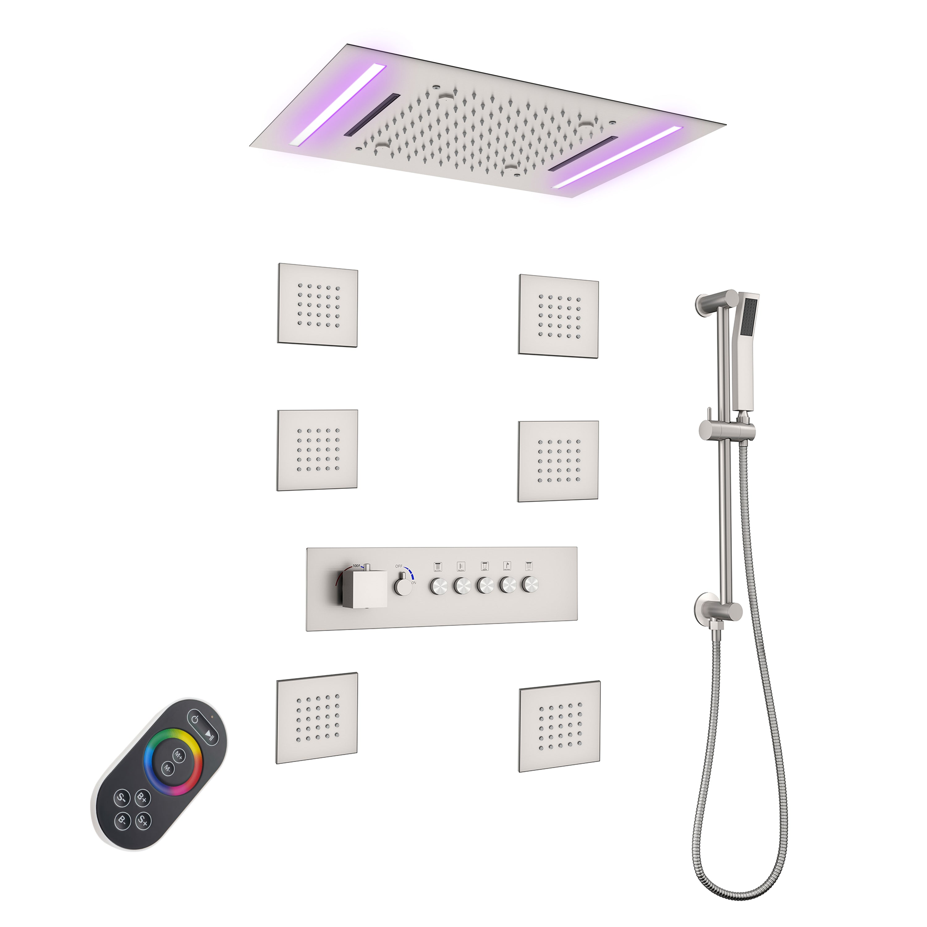 20*14 inch 5-Function Luxury Shower System with LED Lights and Slide Bar