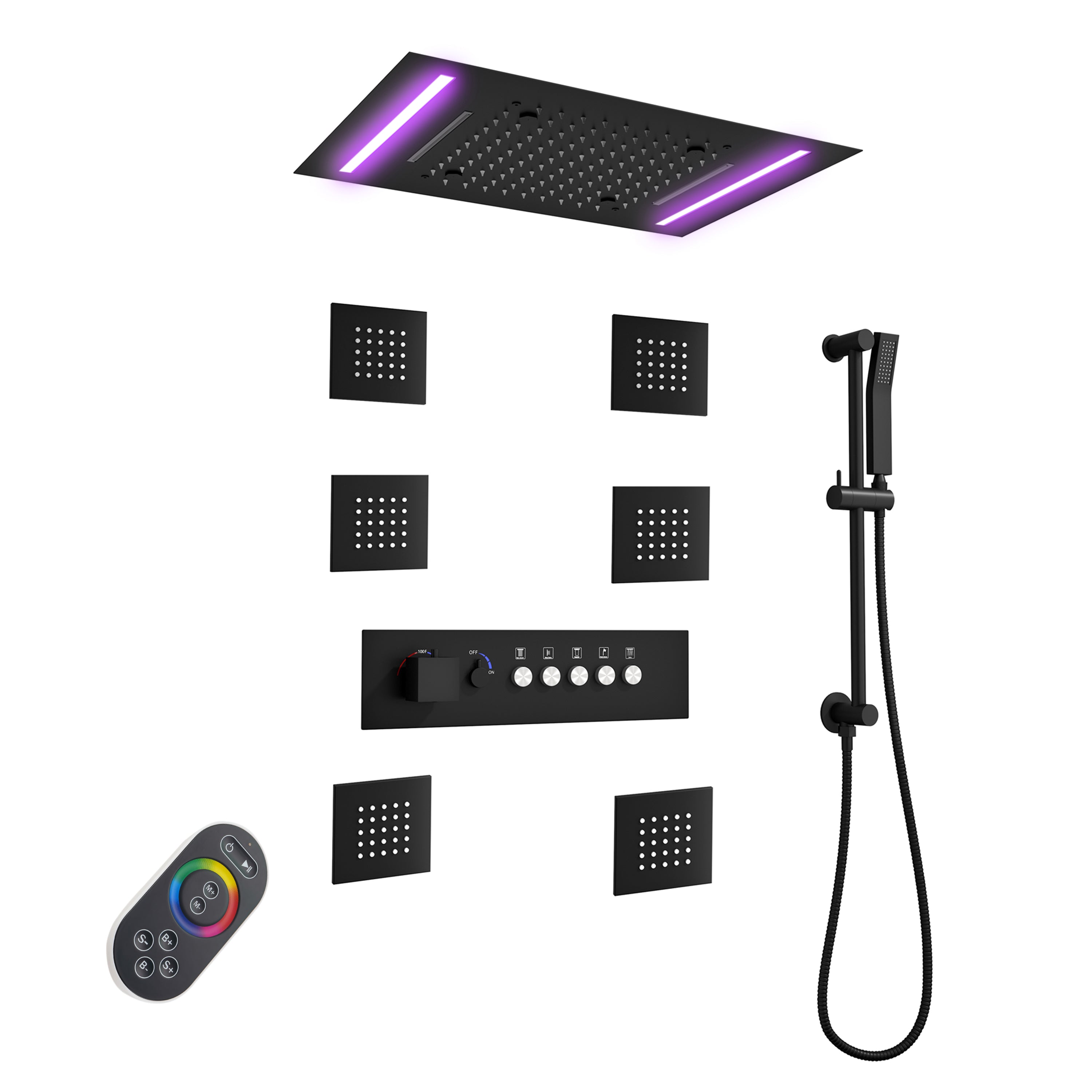 20*14 inch 5-Function Luxury Shower System with LED Lights and Slide Bar