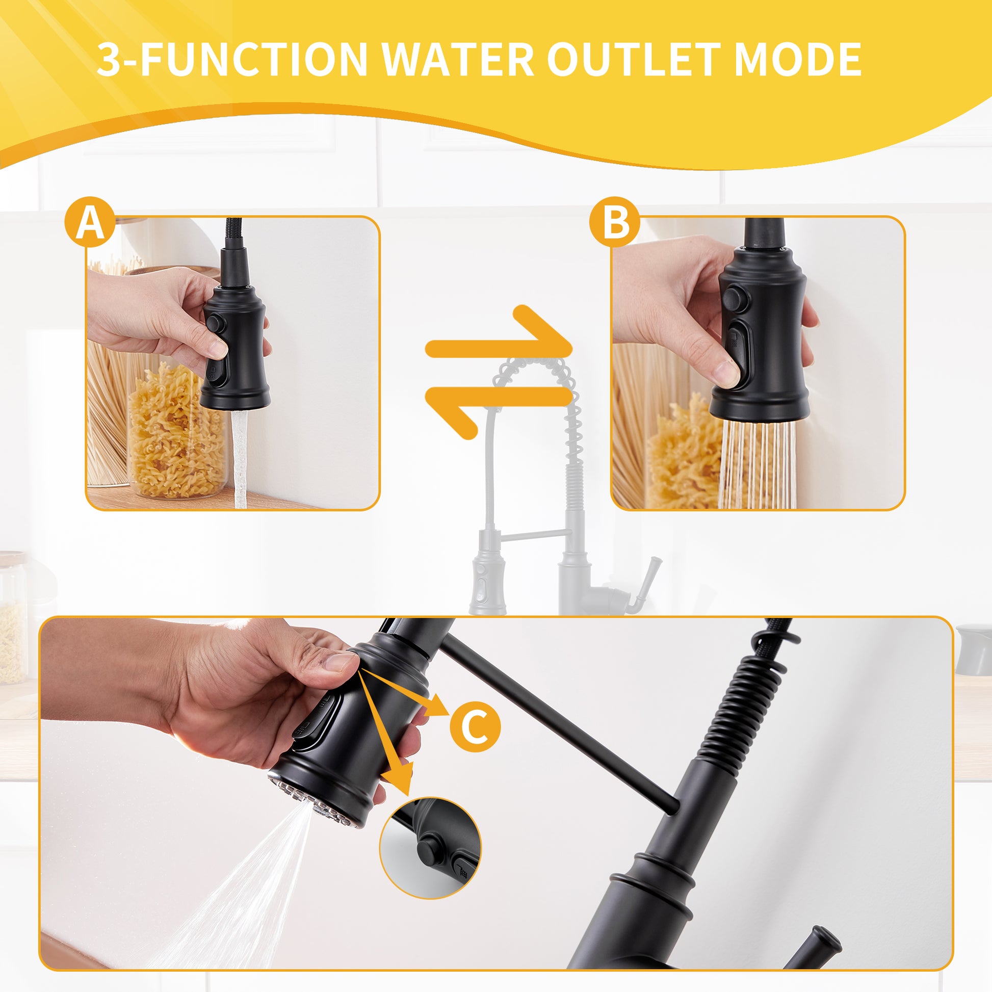 Kitchen Faucet with Pull Down Sprayer, Farmhouse RV Small Vanity Faucet with 360° Rotation Spout and Deck Plate