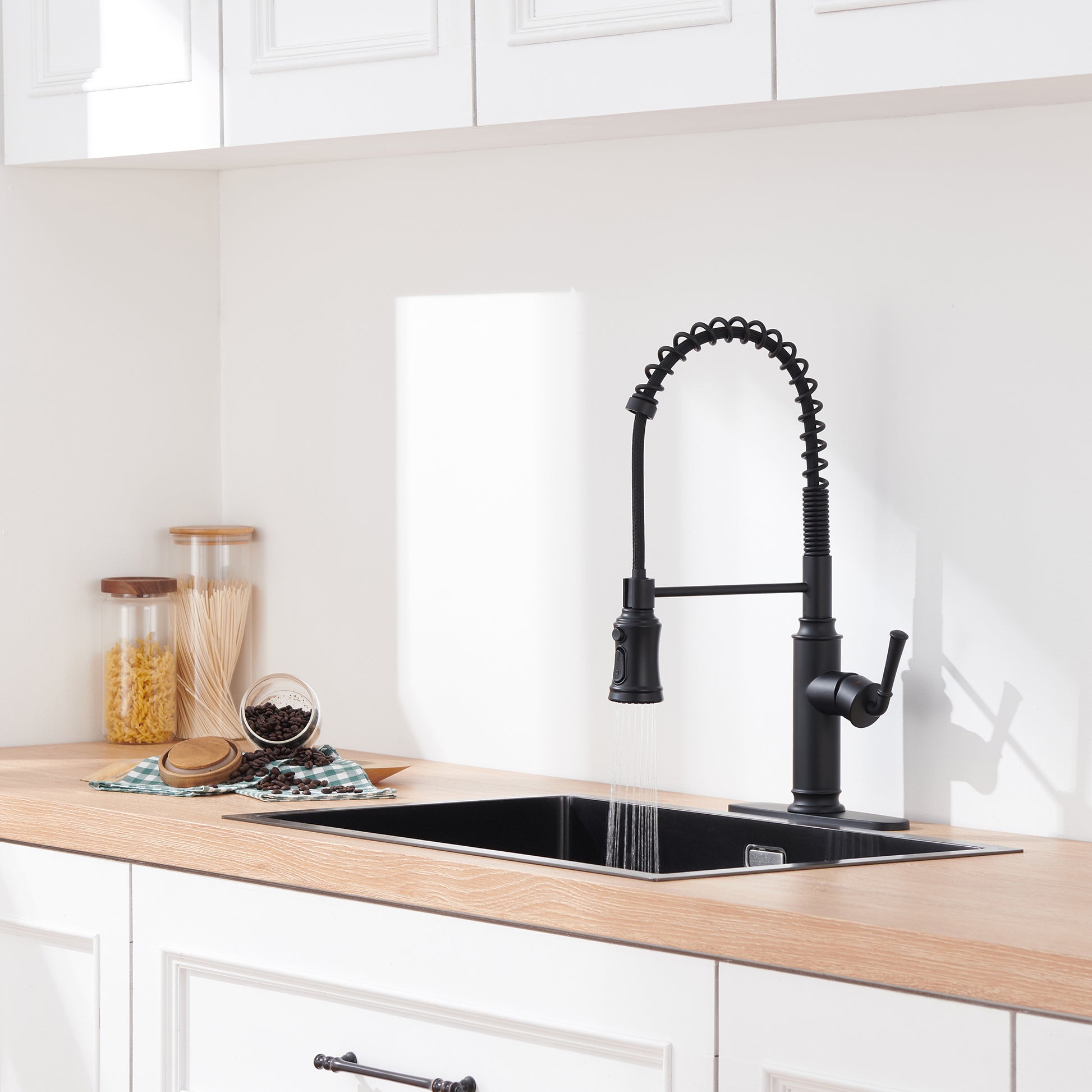 Kitchen Faucet with Pull Down Sprayer, Farmhouse RV Small Vanity Faucet with 360° Rotation Spout and Deck Plate