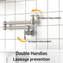 Wall Mounted Pot Filler Faucet with Double Handles, 360° Rotatable Folding Spout, Solid Brass Construction, Anti-Splash Aerator