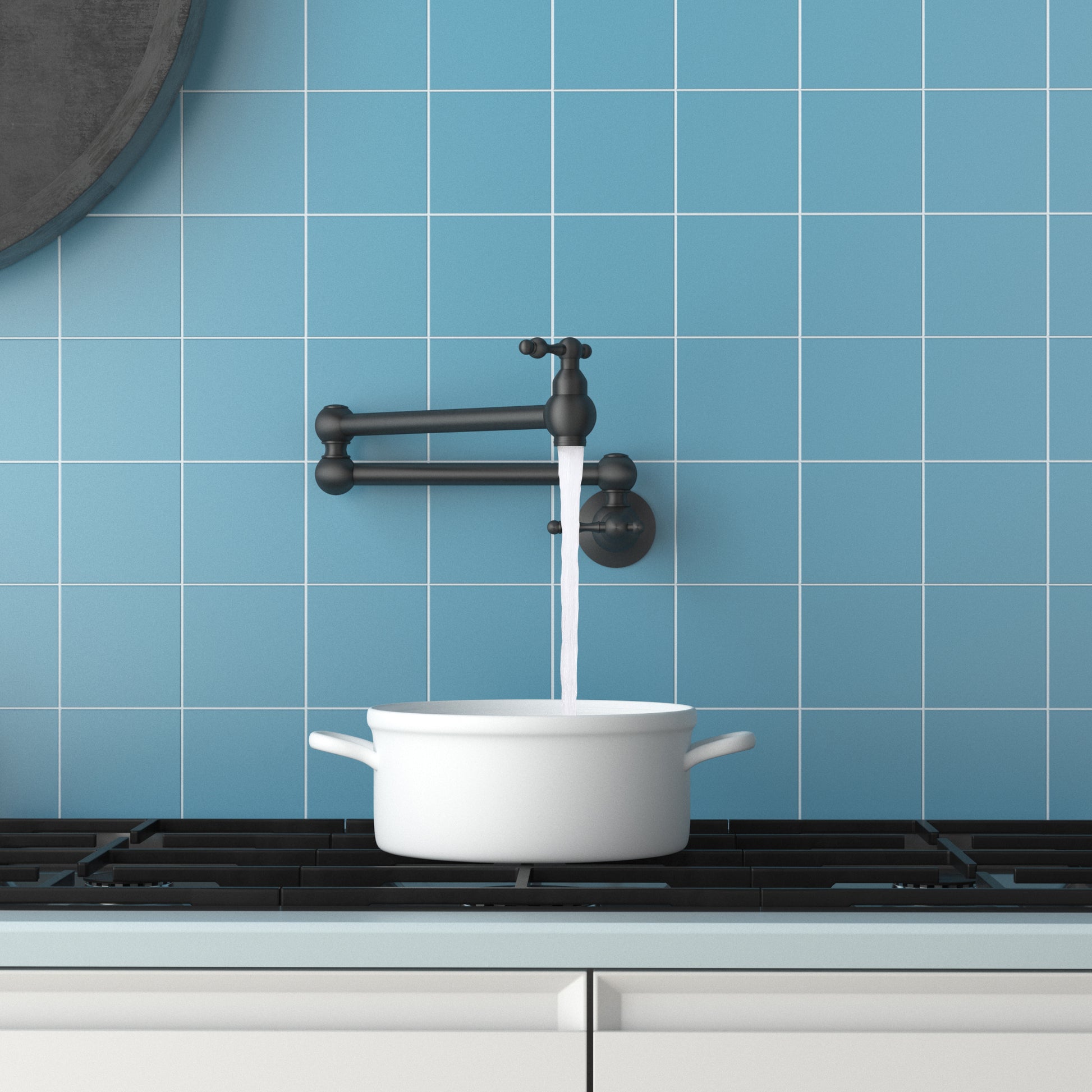 Wall Mounted Pot Filler Faucet with Double Handles, 360° Rotatable Folding Spout, Solid Brass Construction, Anti-Splash Aerator