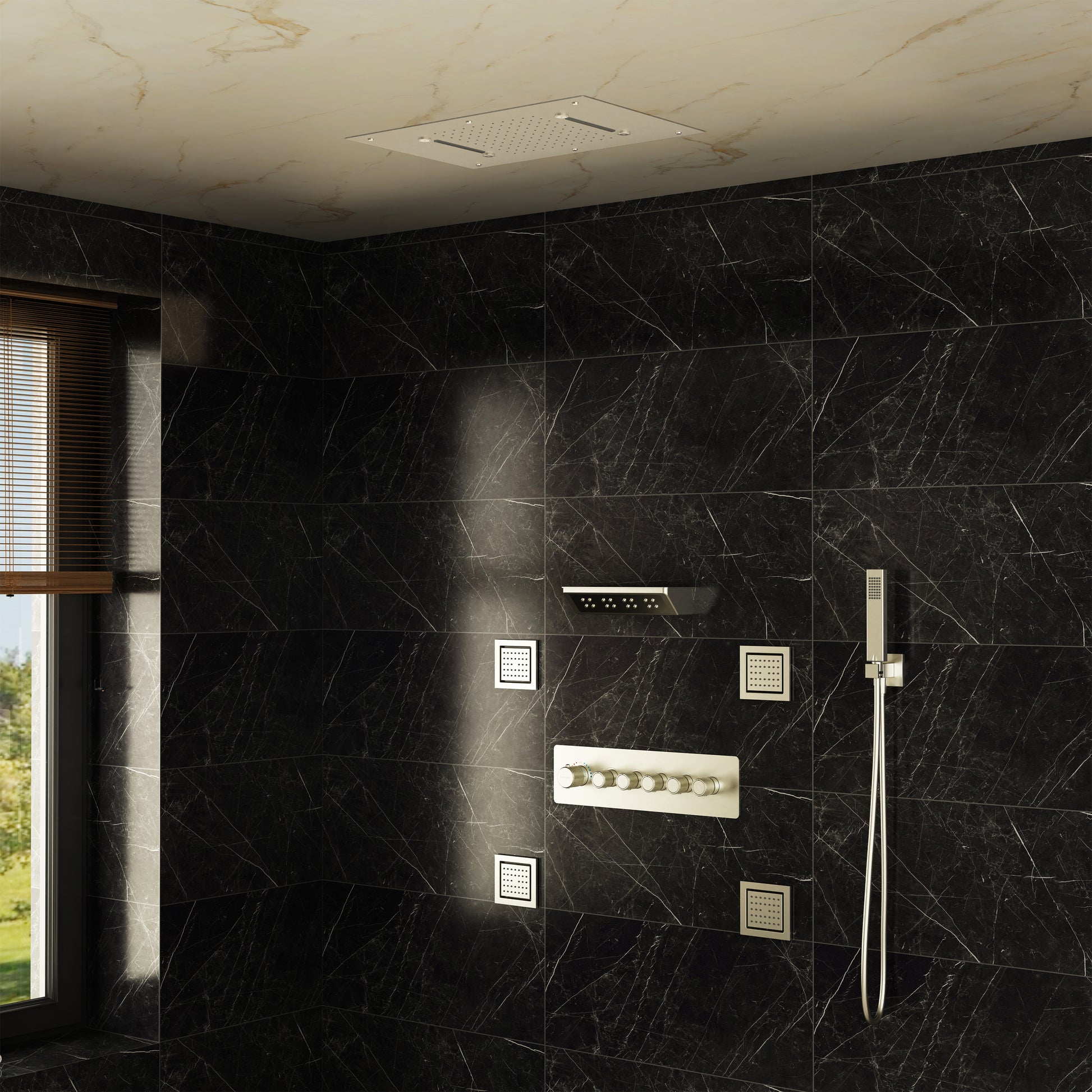 23.6" x 15.7" Ceiling-Mounted 5-Function Thermostatic Shower System with Neck/Back Massage Spout