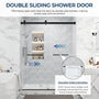 48"x76" Adjustable Frameless Double Sliding Shower Door with Towel Bars